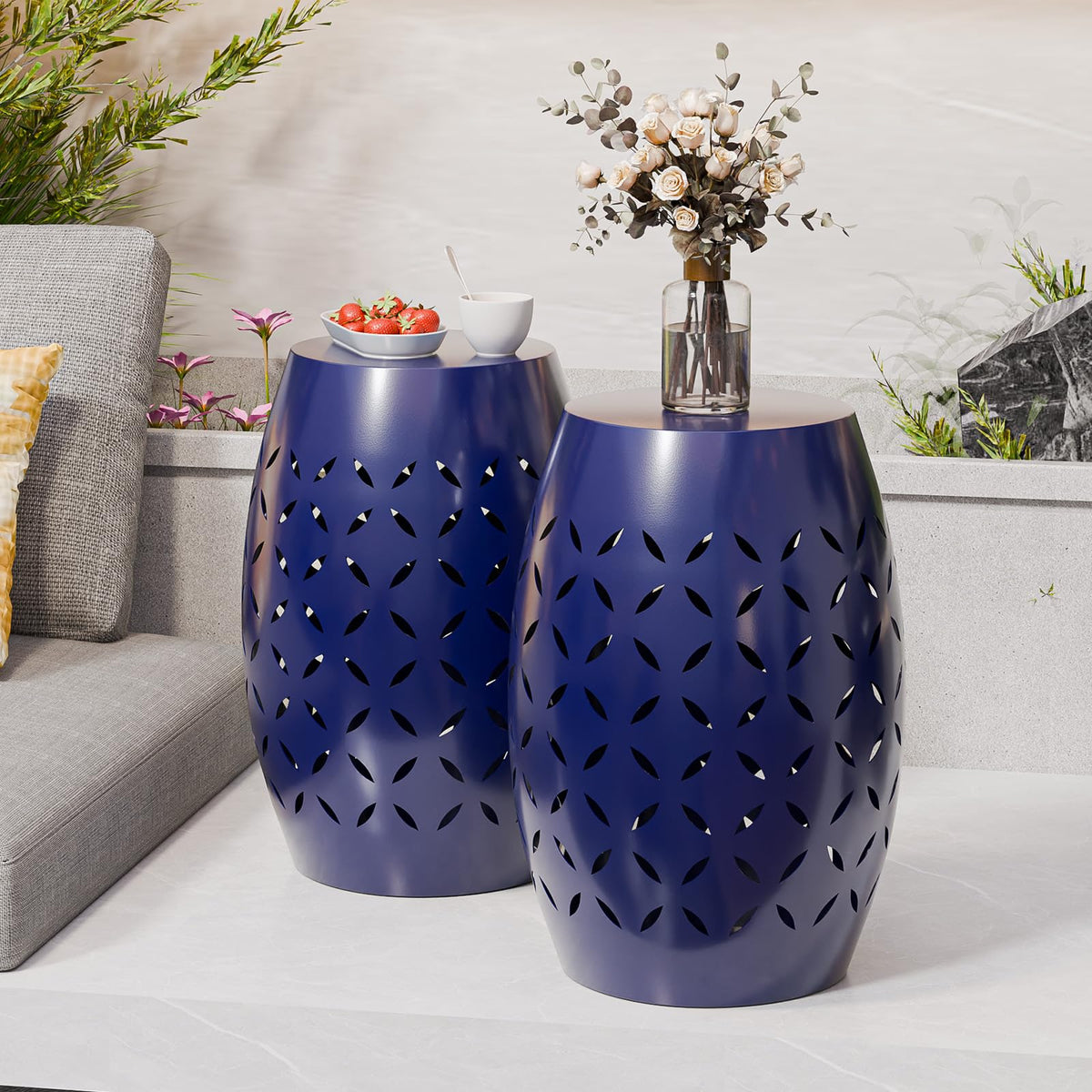 Metal Outdoor Side Table with Hollow Pattern