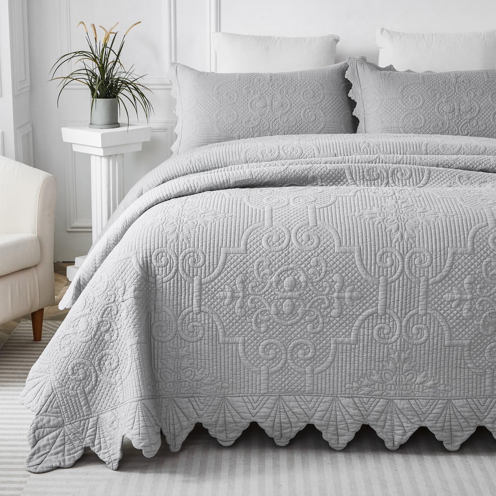 Queen Size Quilt Set Cotton Farmhouse Quilts for Queen Matelasse Bedding Coverlet Set