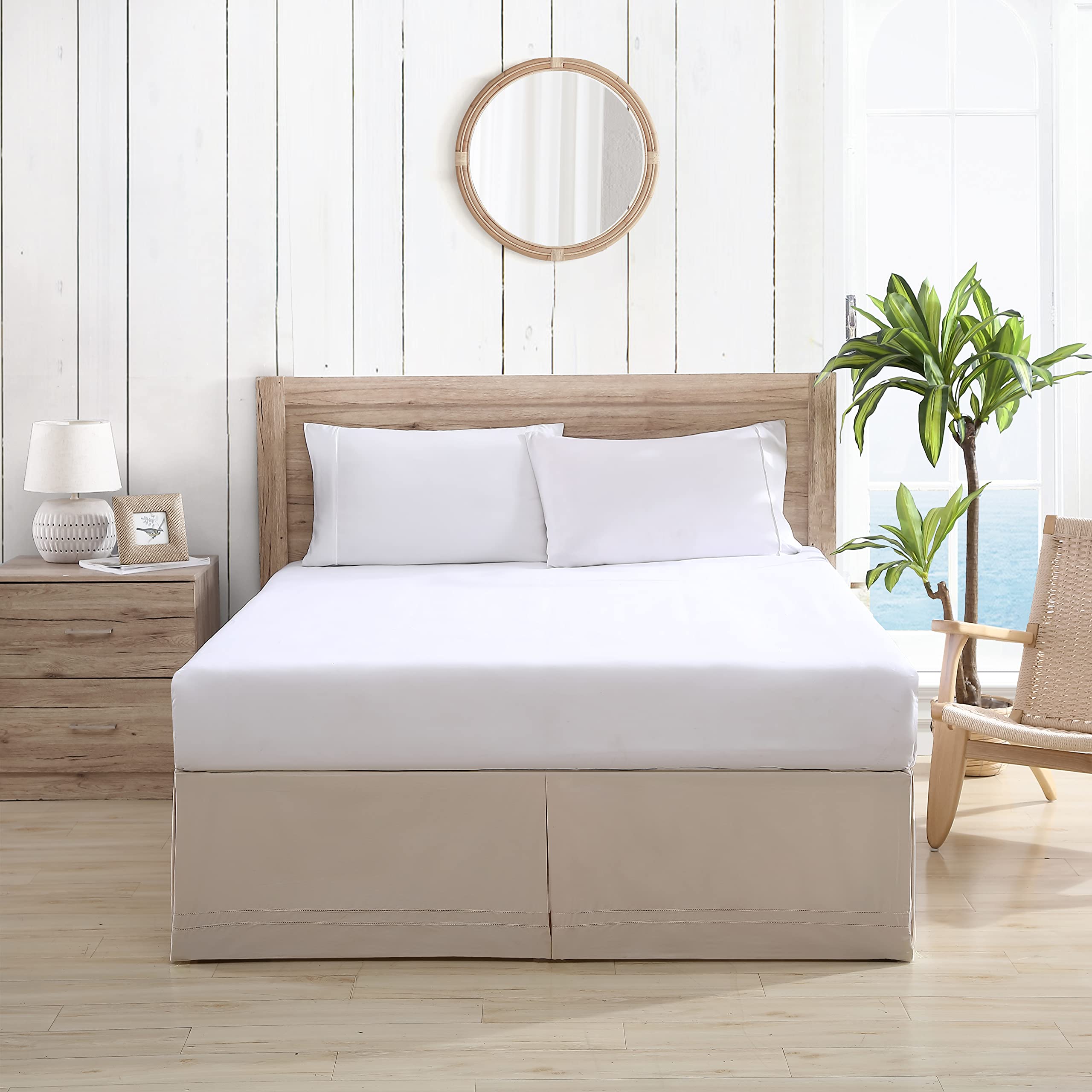 Bedskirt Tailored Solid Cotton Bedding, Designer Home Décor, King, Beige