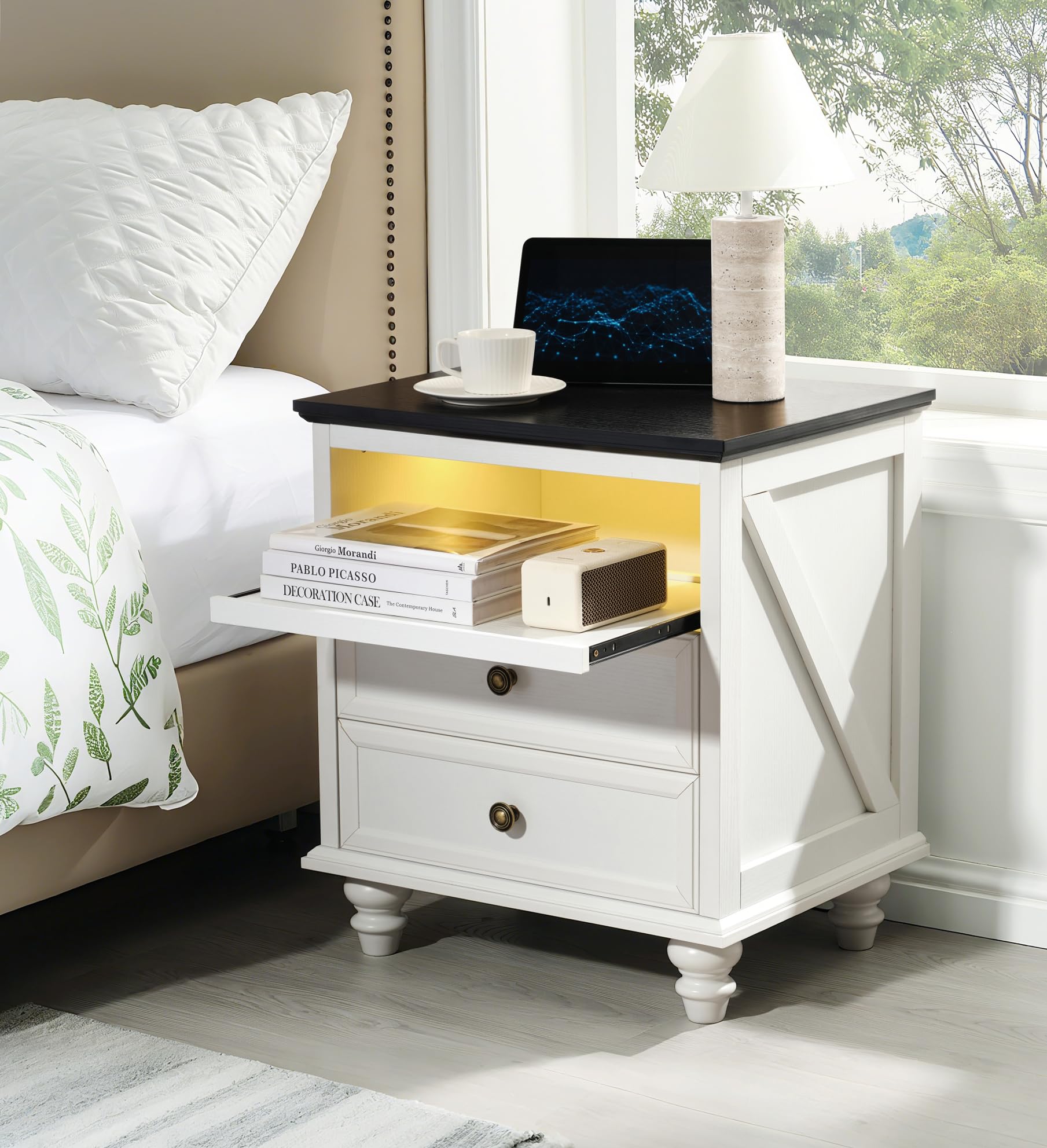 21" Farmhouse Nightstand with Charging Station