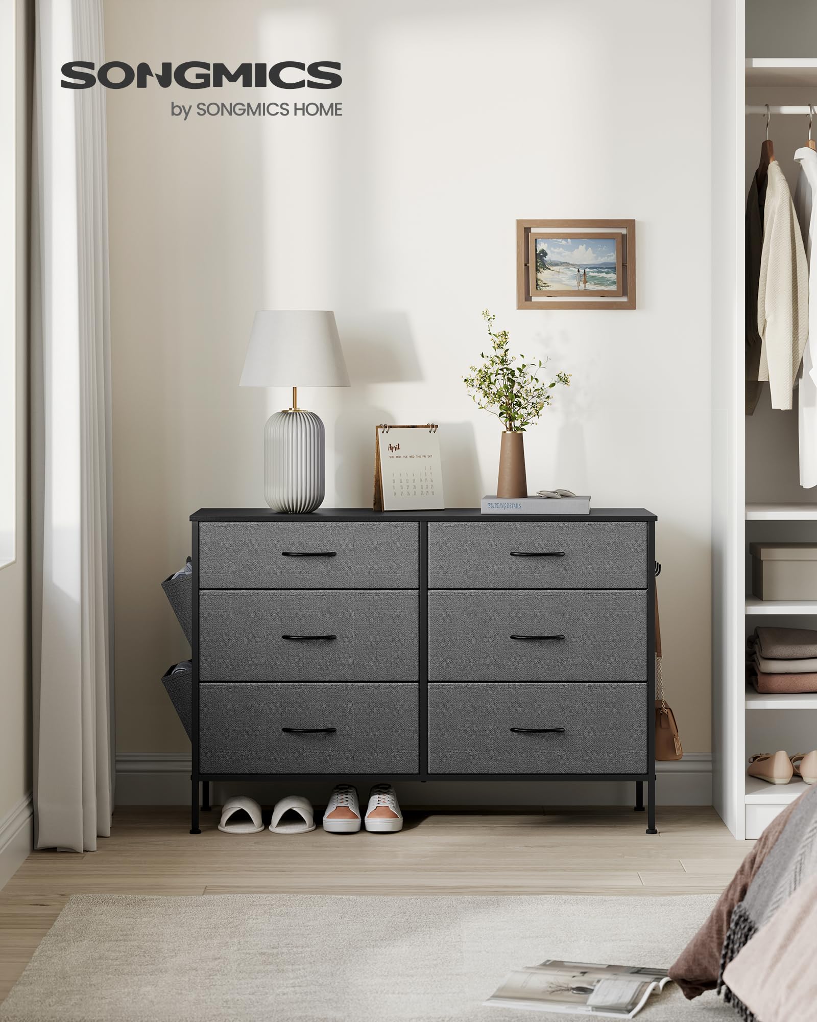 6-Drawer Dresser for Bedroom, Chest of Drawers with Side Pockets