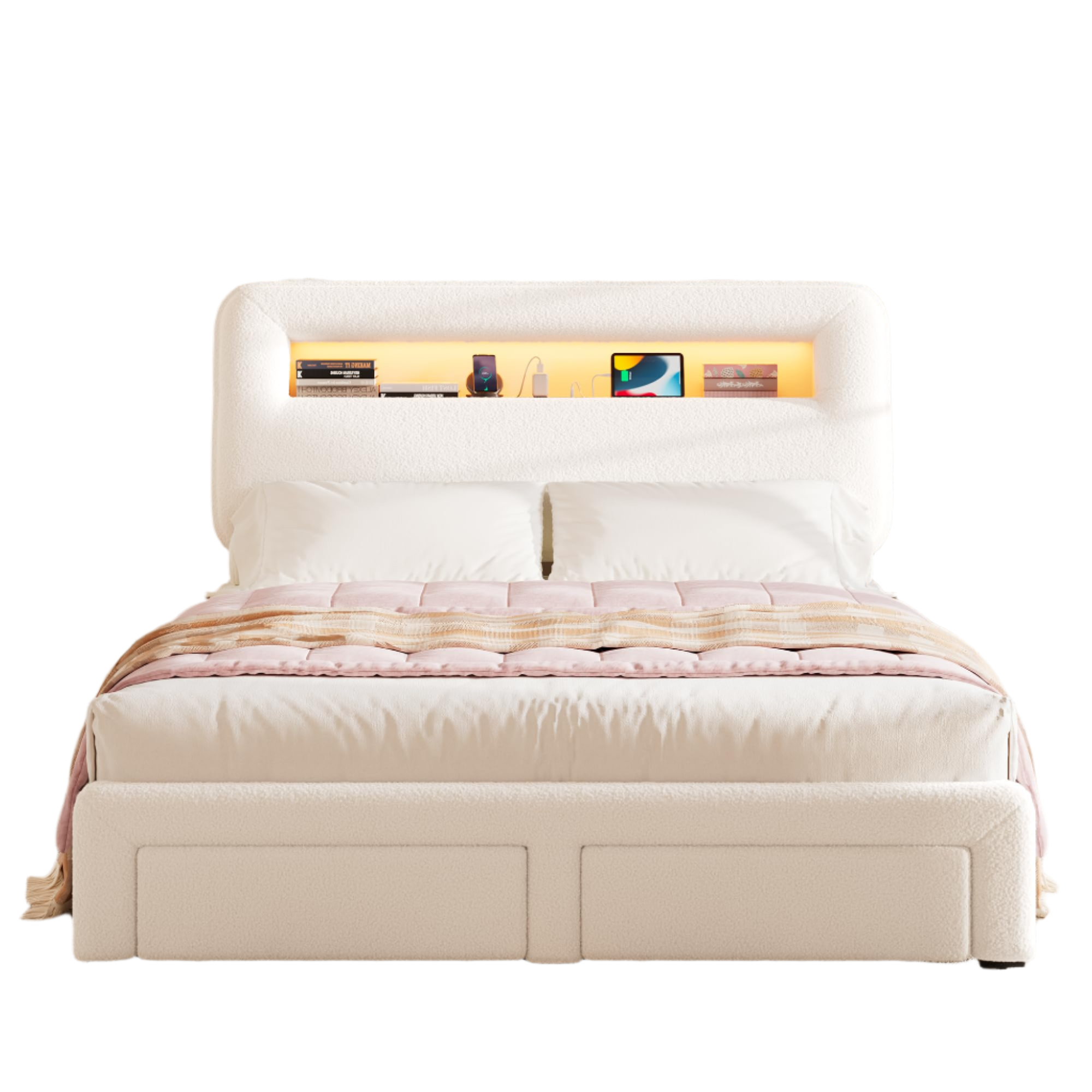 Full LED Bed Frame with Storage Headboard & Charging Station, Kids Bed Frames
