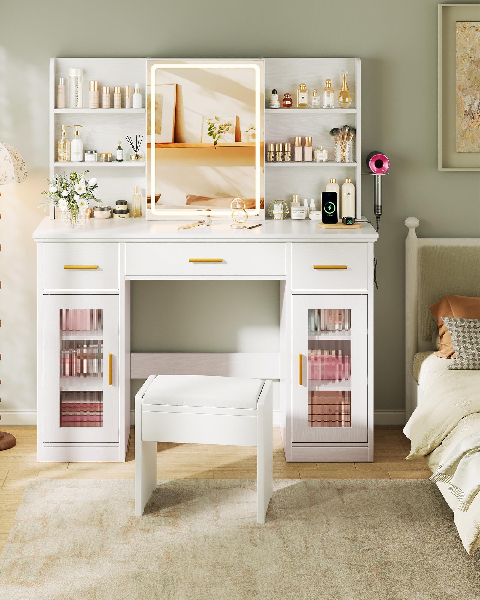 43.5" Large Makeup Vanity Desk with Sliding Mirror