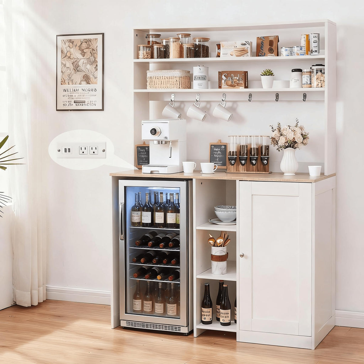 Mini Fridge Cabinet with Storage & Power Outlet