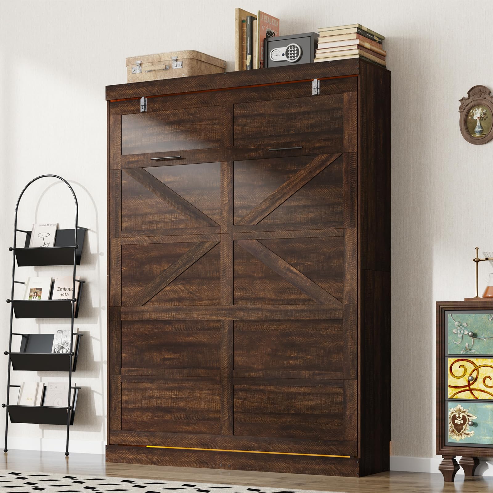 Queen Size Murphy Bed with 2 LED Lights