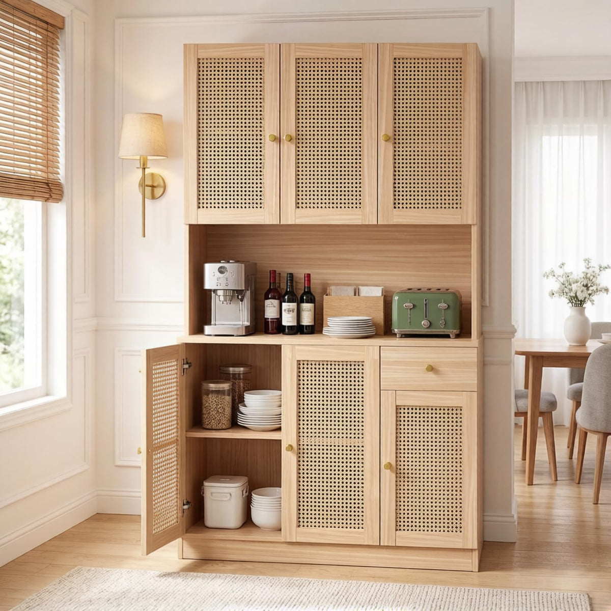 71" Tall Kitchen Pantry Cabinet with Countertop, 8 Compartments & Soft-Close Doors