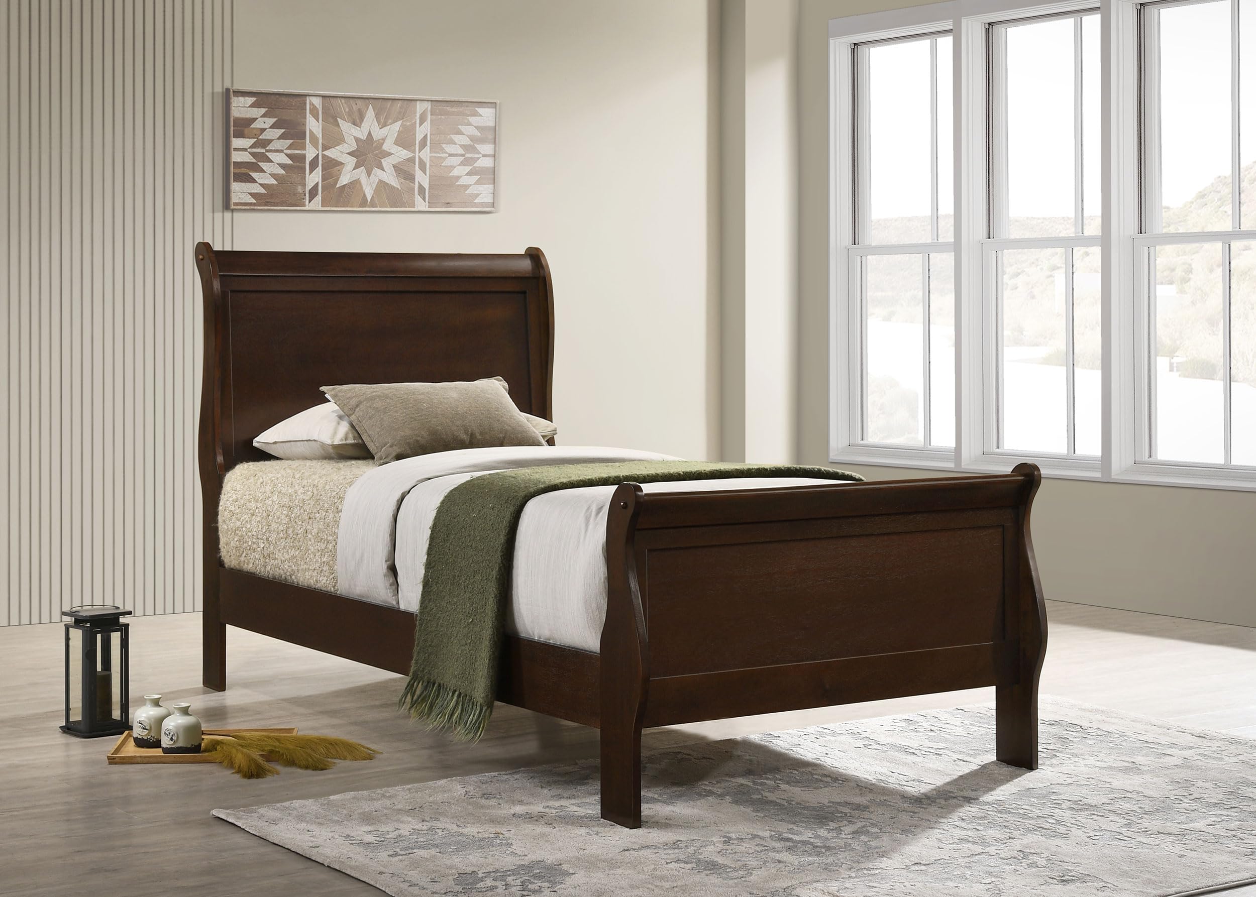 Louis Philippe Traditional Bedroom Wooden Twin Size Sleigh Bed Frame 47-Inch Panel