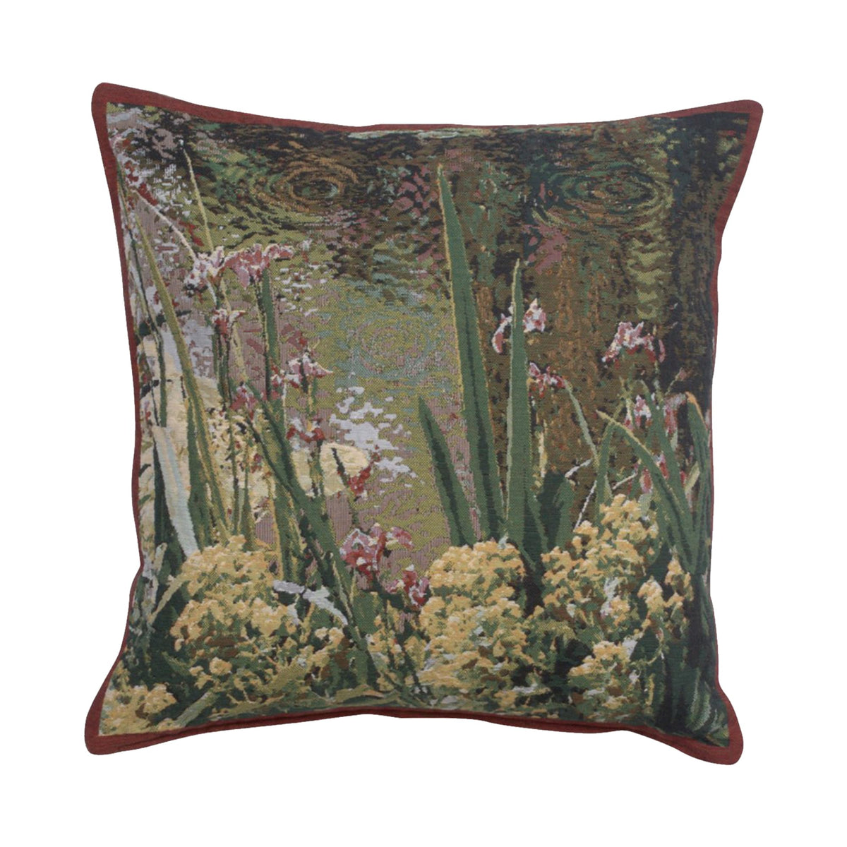 17"x17" Belgium Jacquard Monet’s Garden Tapestry Pillow Cover – Cotton, Velvet Back