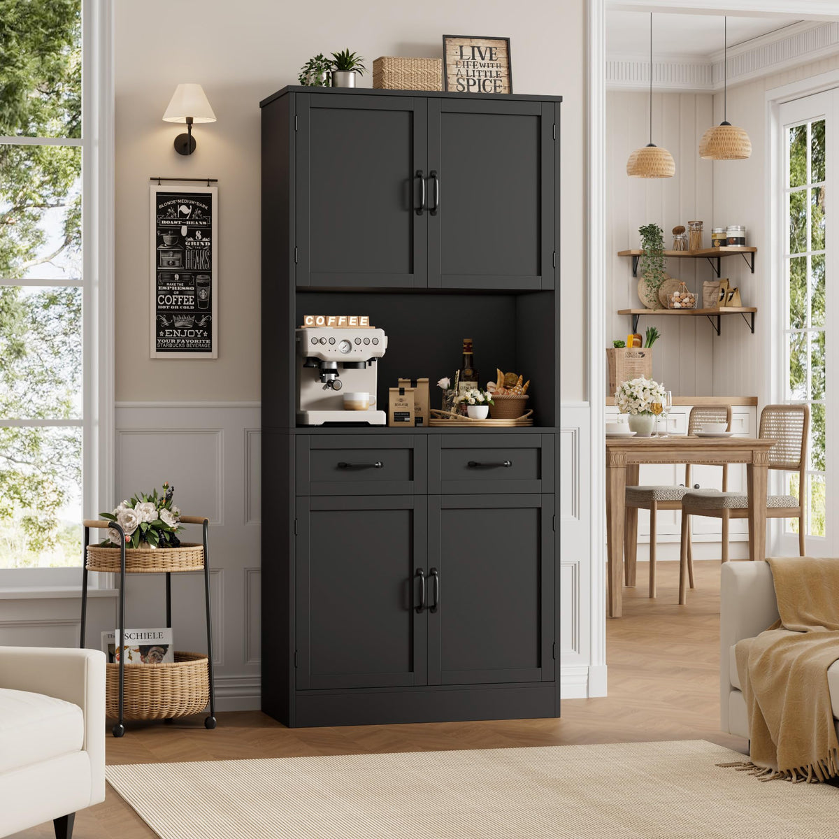 71" Kitchen Pantry Storage Cabinet with Drawers & Shelves