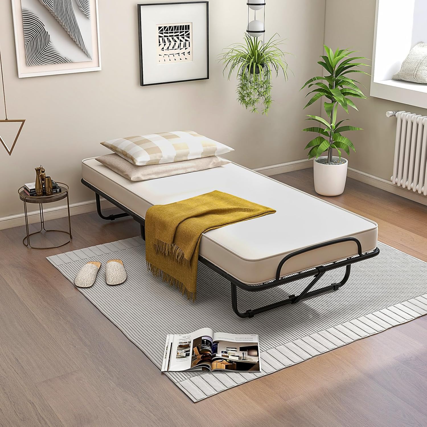 Rollaway Folding Bed with 4 Inch Mattress, Foldable Rollaway Bed