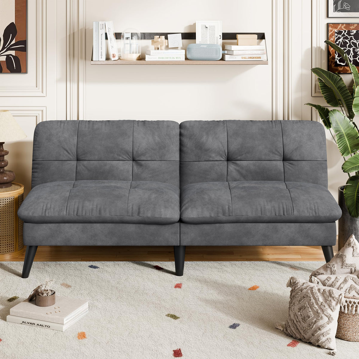 Velvet Futon Loveseat Sofa Bed with Adjustable Backrest
