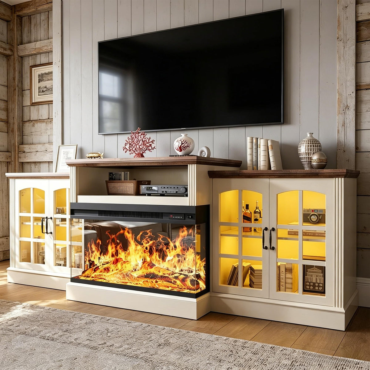 97" 3-Sided Electric Fireplace TV Stand for TVs up to 100"