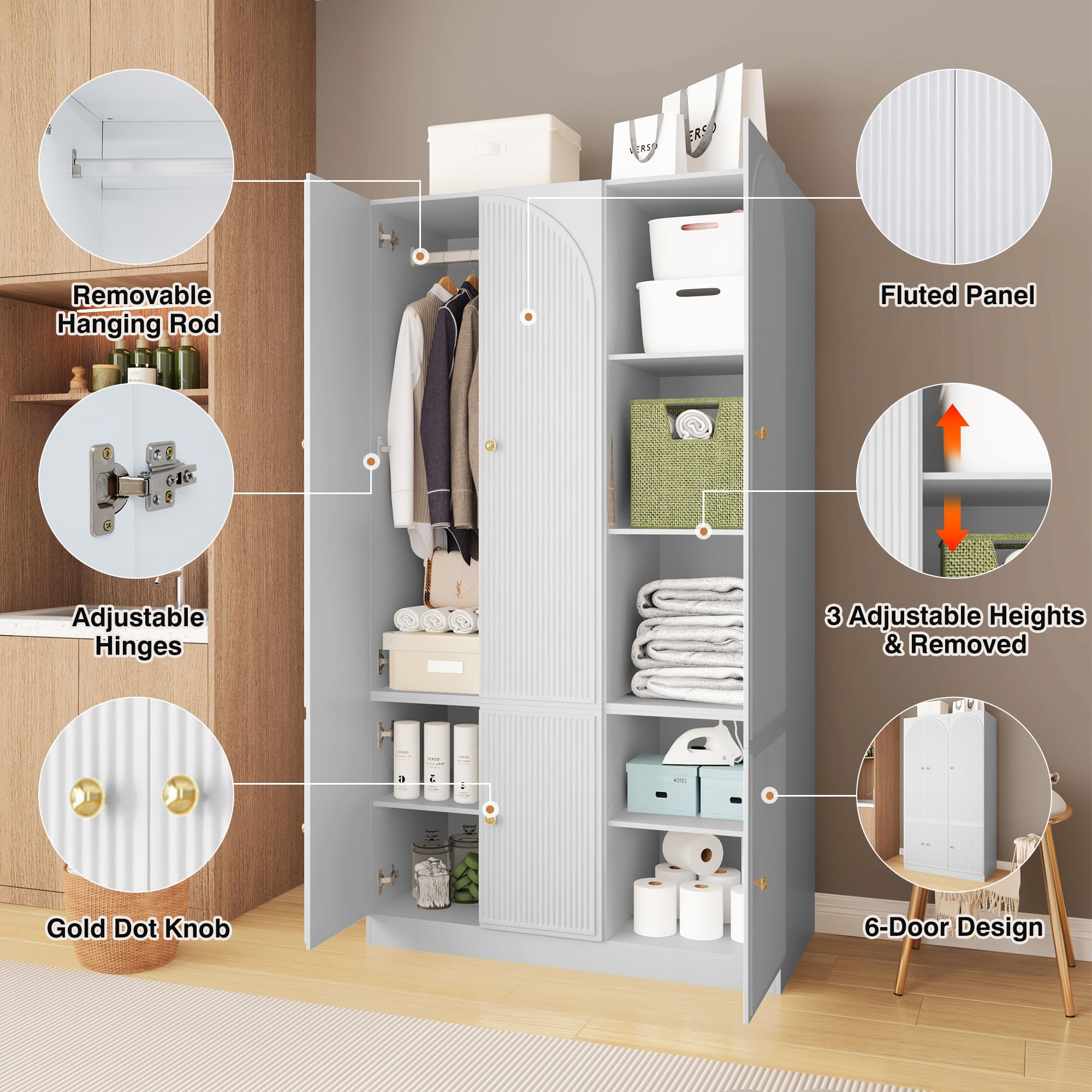Armoire Wardrobe Closet with Doors for Hanging Clothes, White Wardrobe