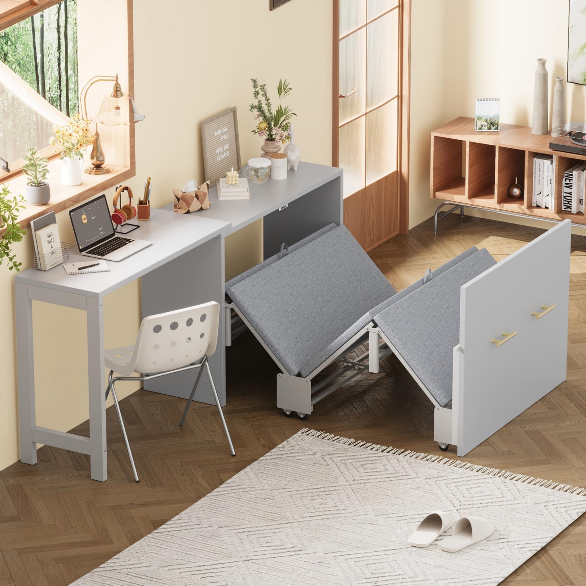 Twin Size Murphy Bed Cabinet with Adjustable Position Desk