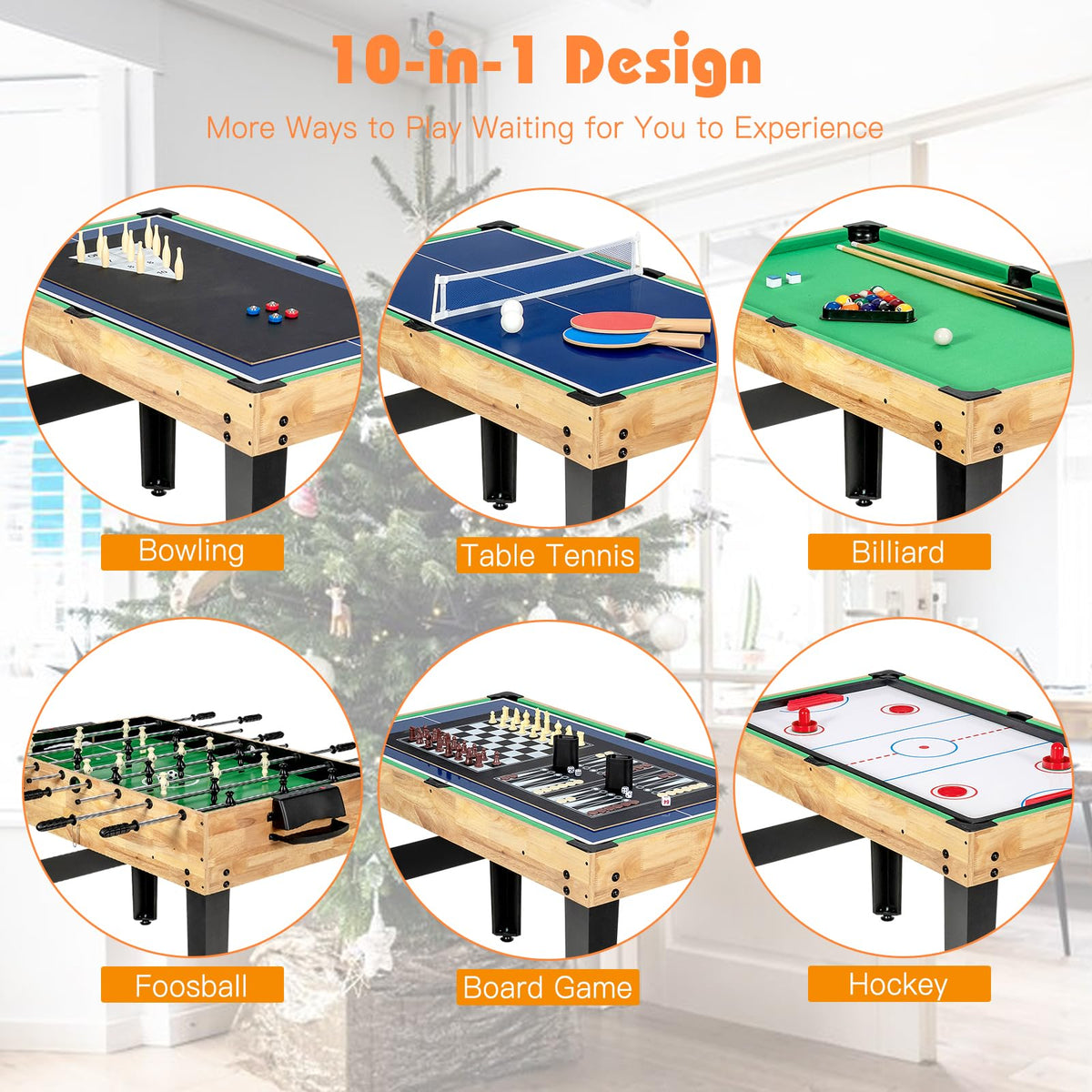 10-in-1 Combo Game Table with Foosball, Pool, Ping Pong & More