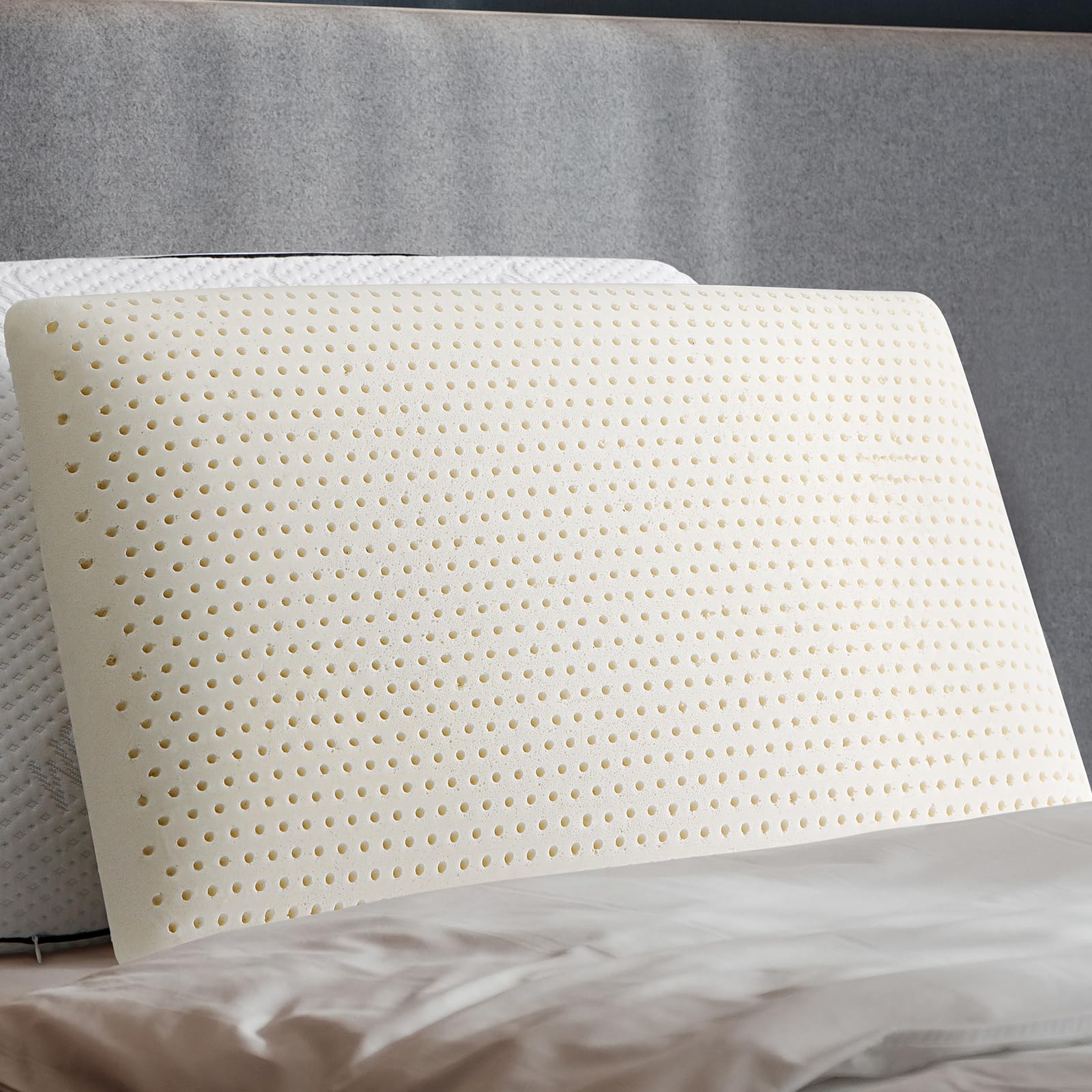 100% Natural Premium Latex Pillow, Bed Pillow with Removable Cotton Cover