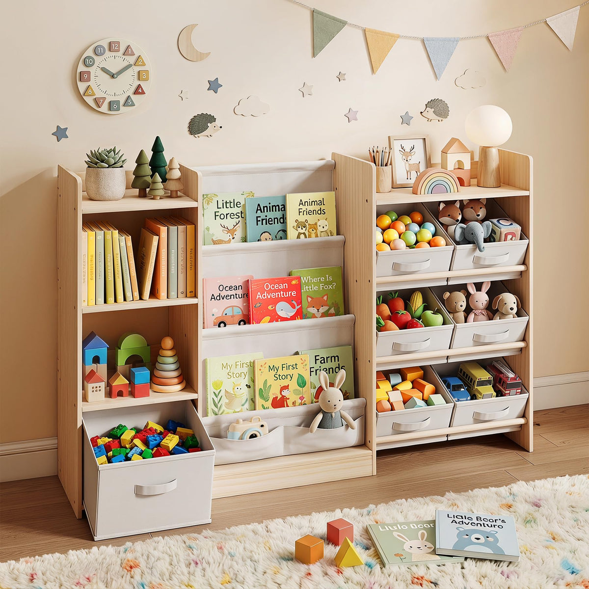 Kids Bookshelf & Toy Organizer with 7 Bins, 4-Tier