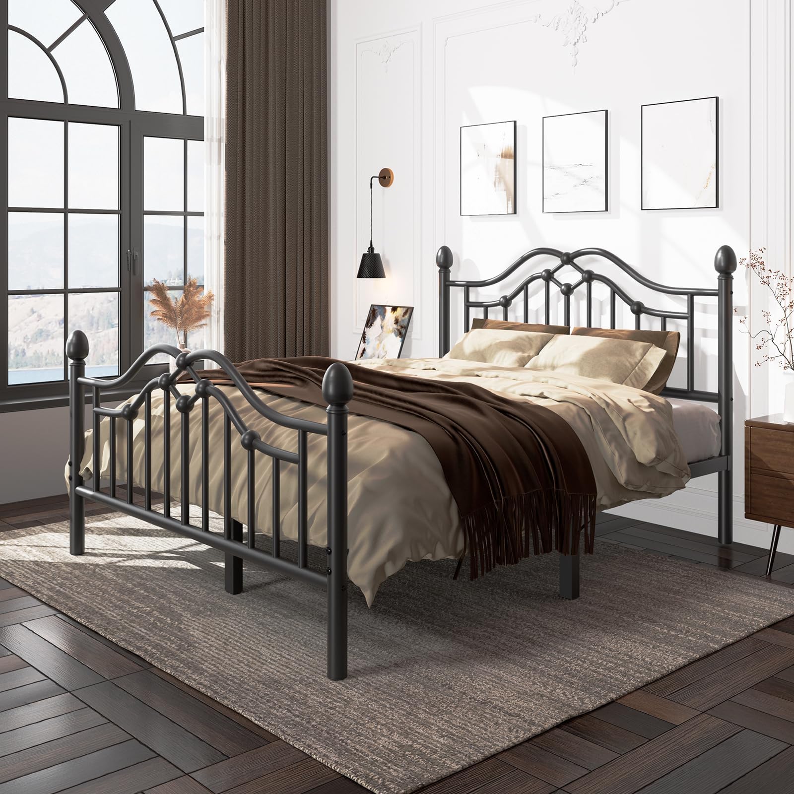 Queen Metal Bed Frame with Headboard and Footboard