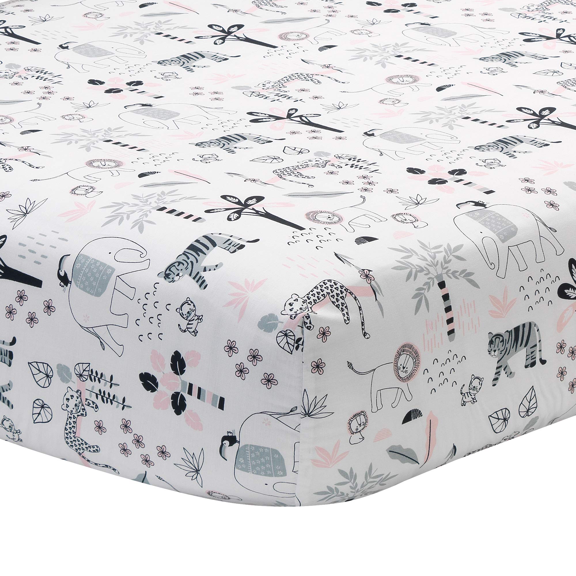 Happy Jungle Pink/White Safari Nursery 5-Piece Crib Bedding Set
