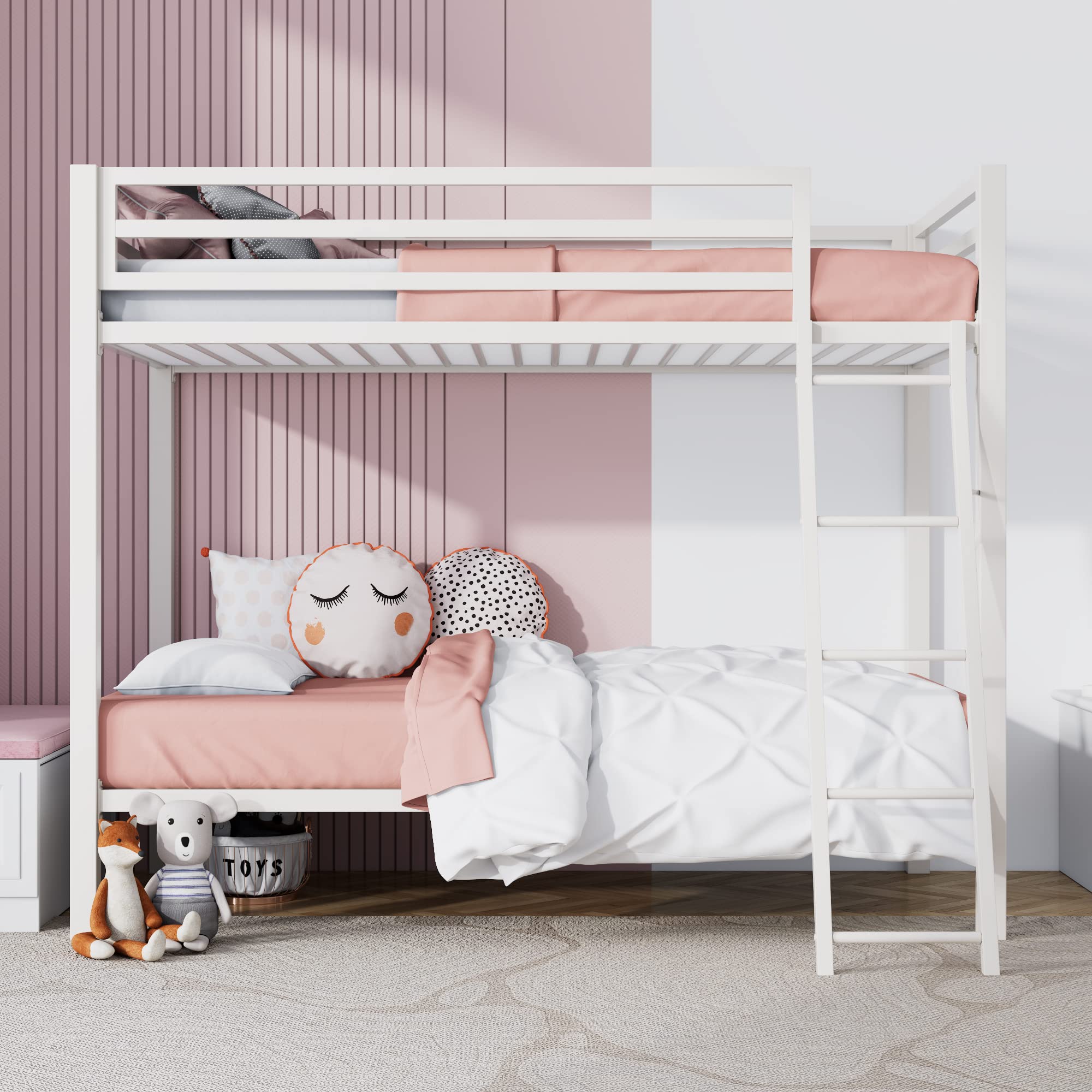 Loft Bunk Bed Twin Over Twin Size with Ladder and Guardrail,Heavy Duty Metal
