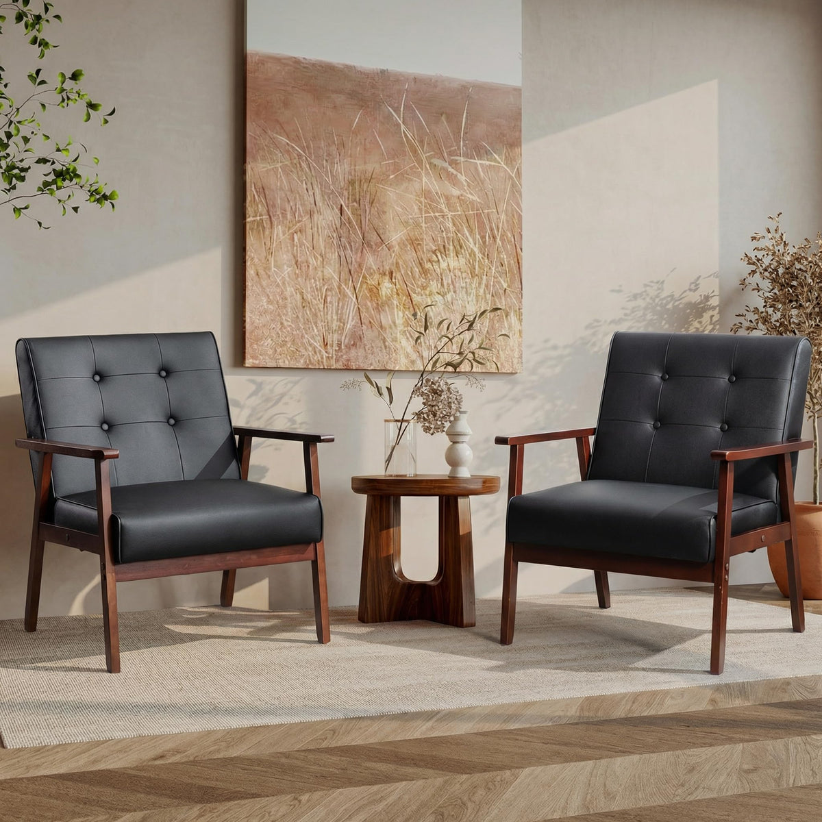 Mid-Century Modern Faux Leather Accent Chair, Set of 2