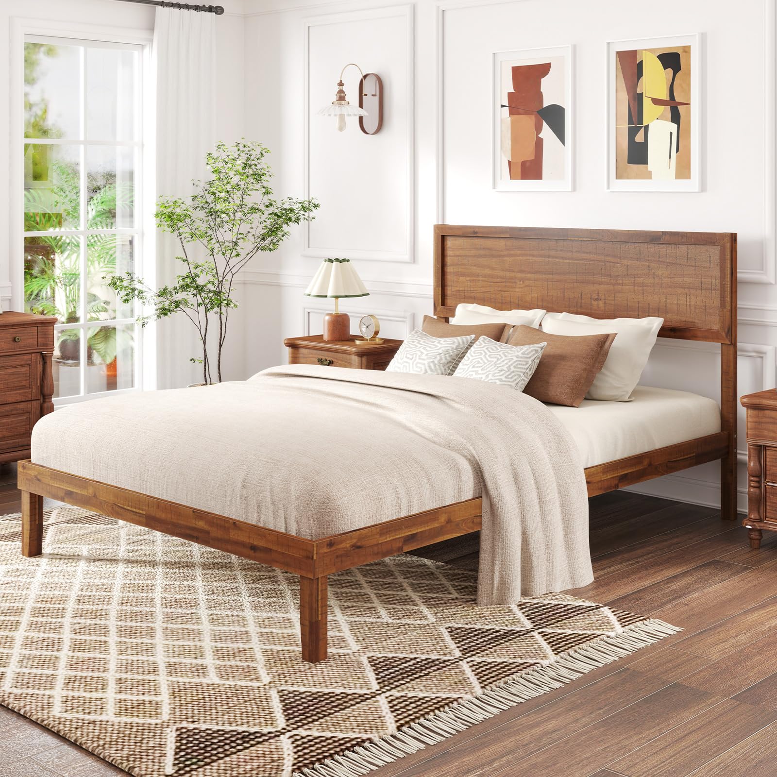 Wood Full Size Bed Frame with Headboard