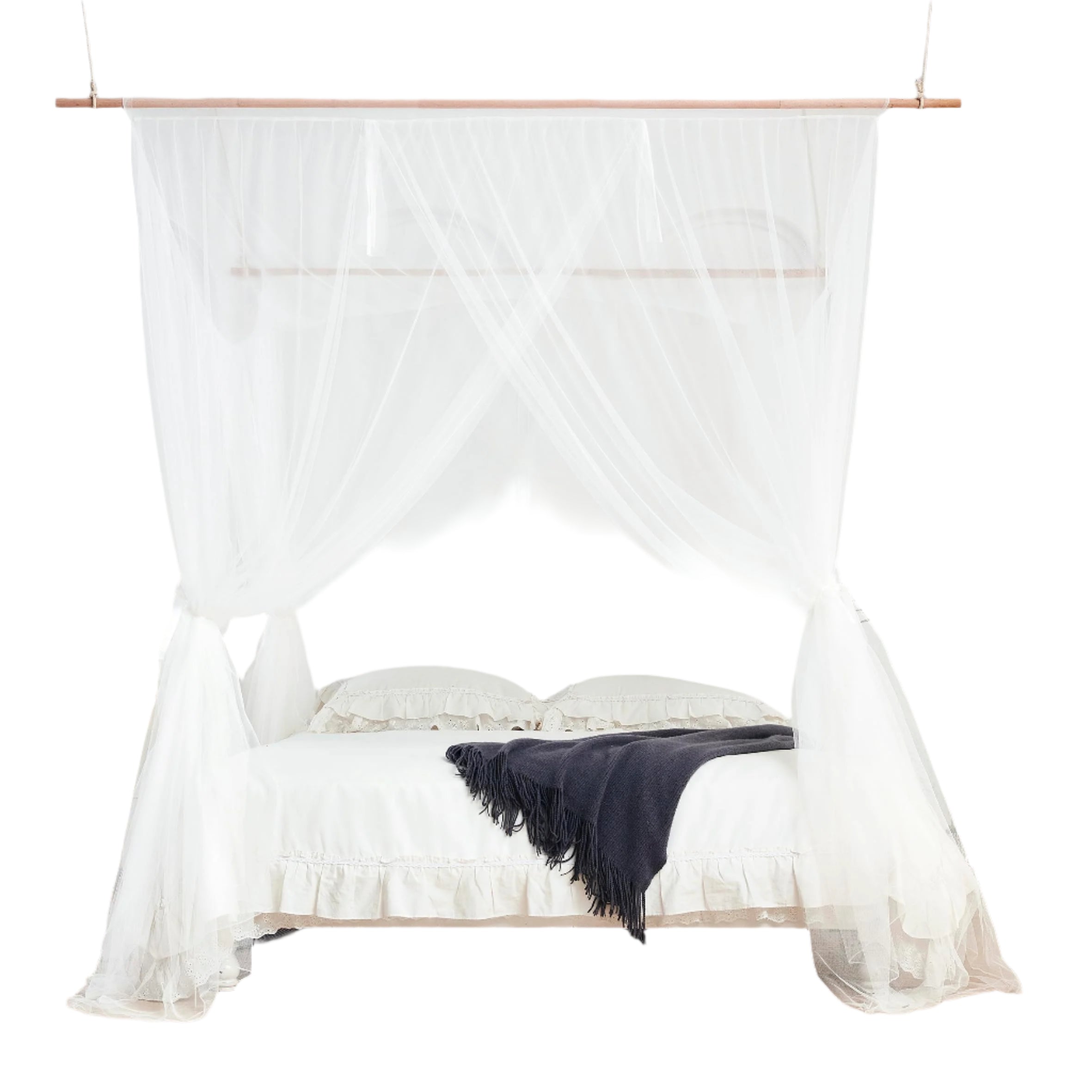 Mengersi Bed Canopy with Wooden Frame,Canopy Bed Curtains Bed Drapes
