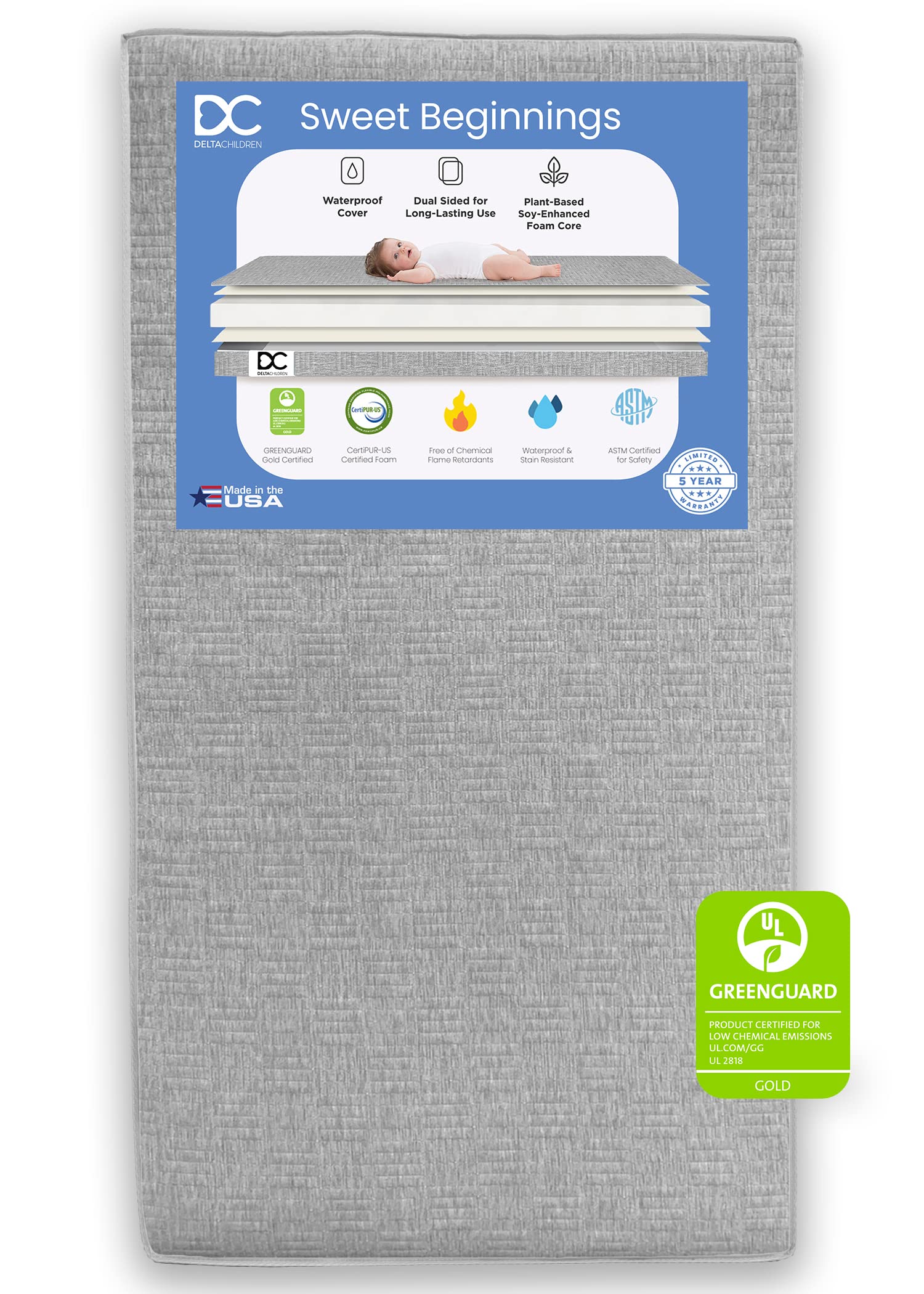 Sweet Beginnings Dual Sided Crib and Toddler Mattress in a Box
