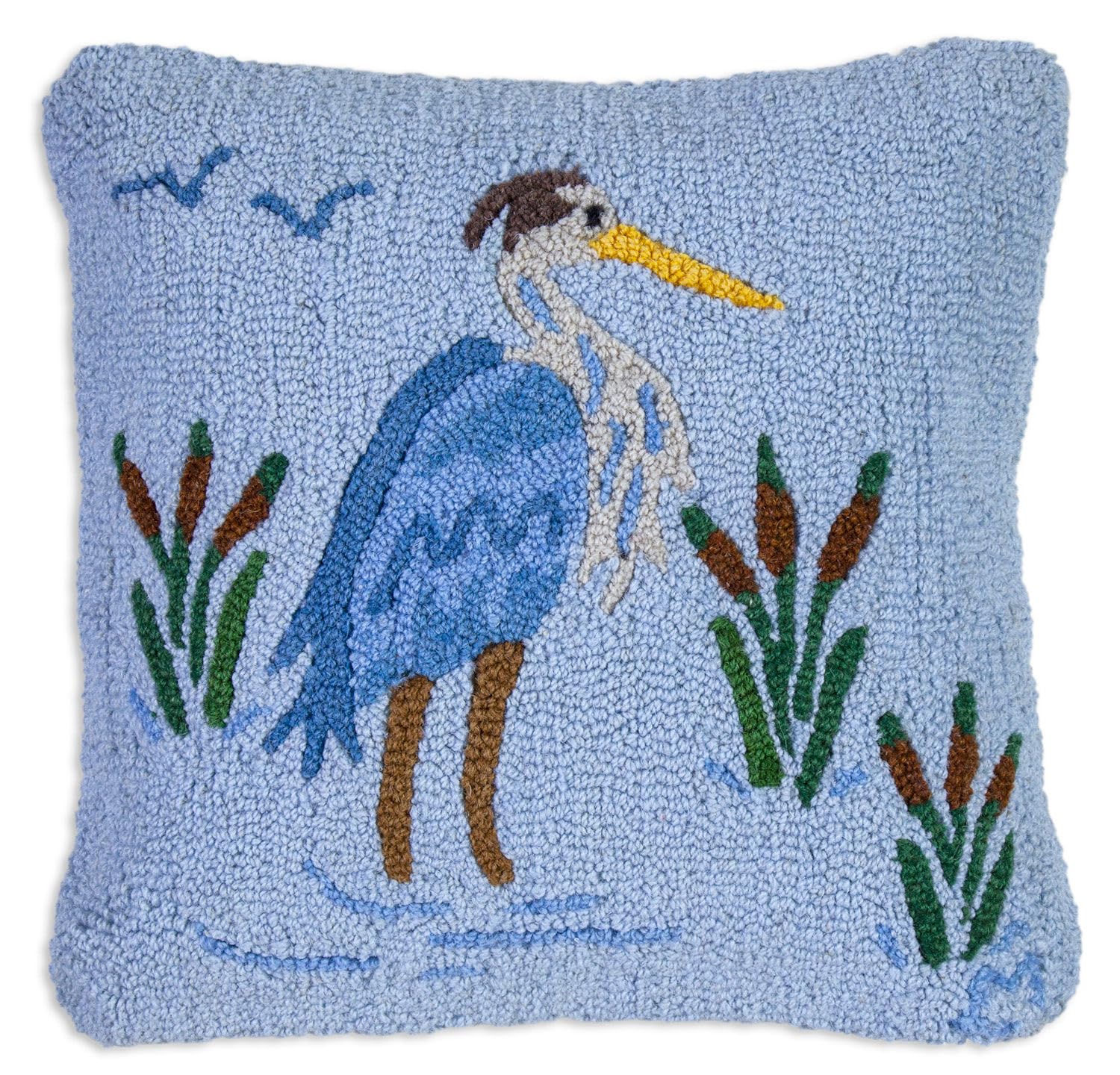 4 Corners Artist-Designed Blue Heron Hand-Hooked Wool Decorative