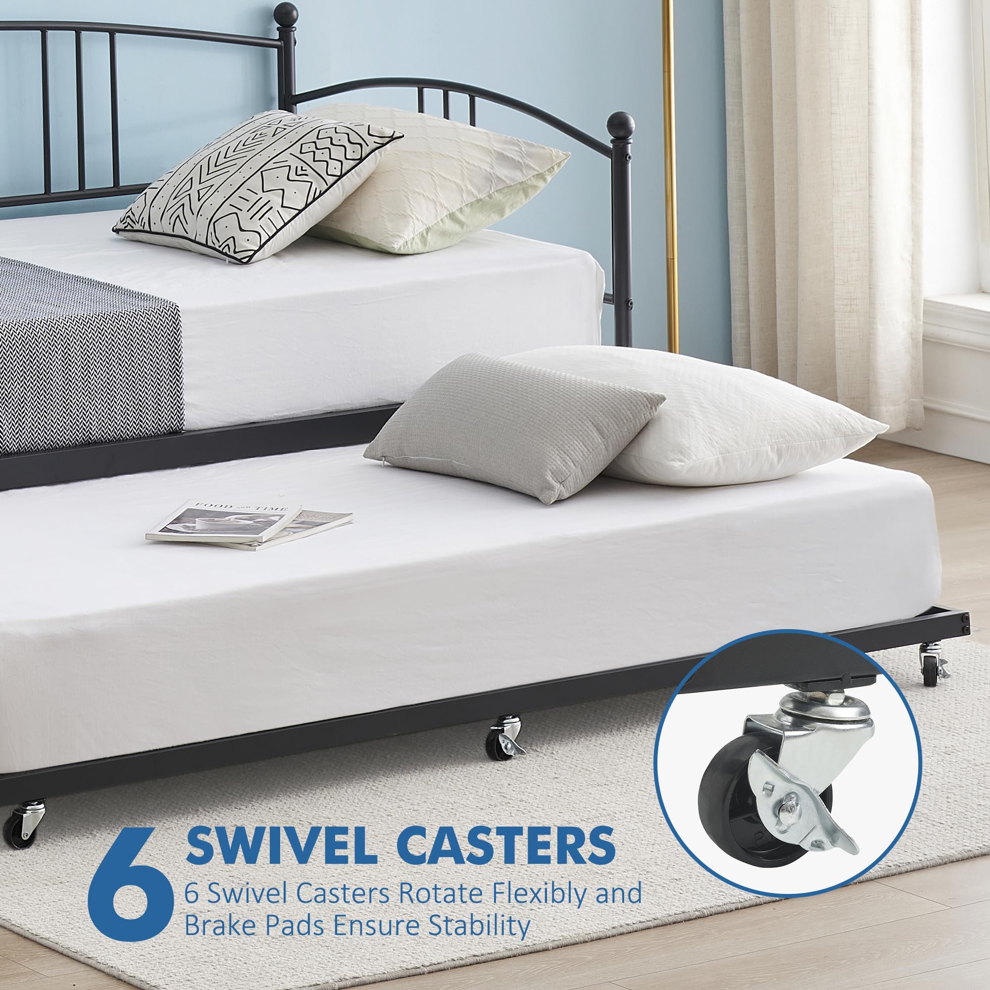 Daybed with Trundle, Metal Twin Size Day Bed, Trundle Bed Twin