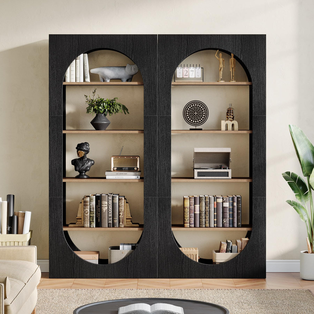 5-Tier Arched Bookcase with Etagere Shelves, 70.86" Tall