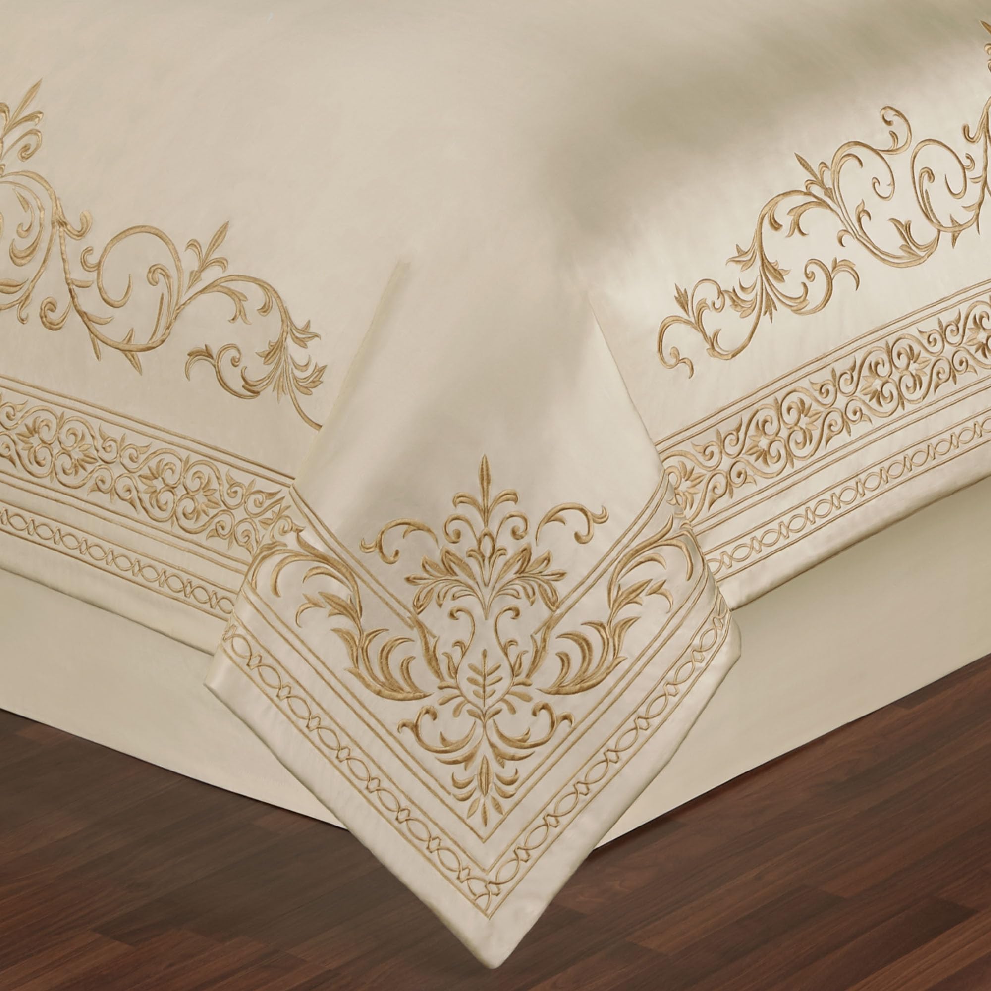 Versailles Luxury Bedding | Classic Neutral Pearl | Palace-Inspired Golden Scrollwork