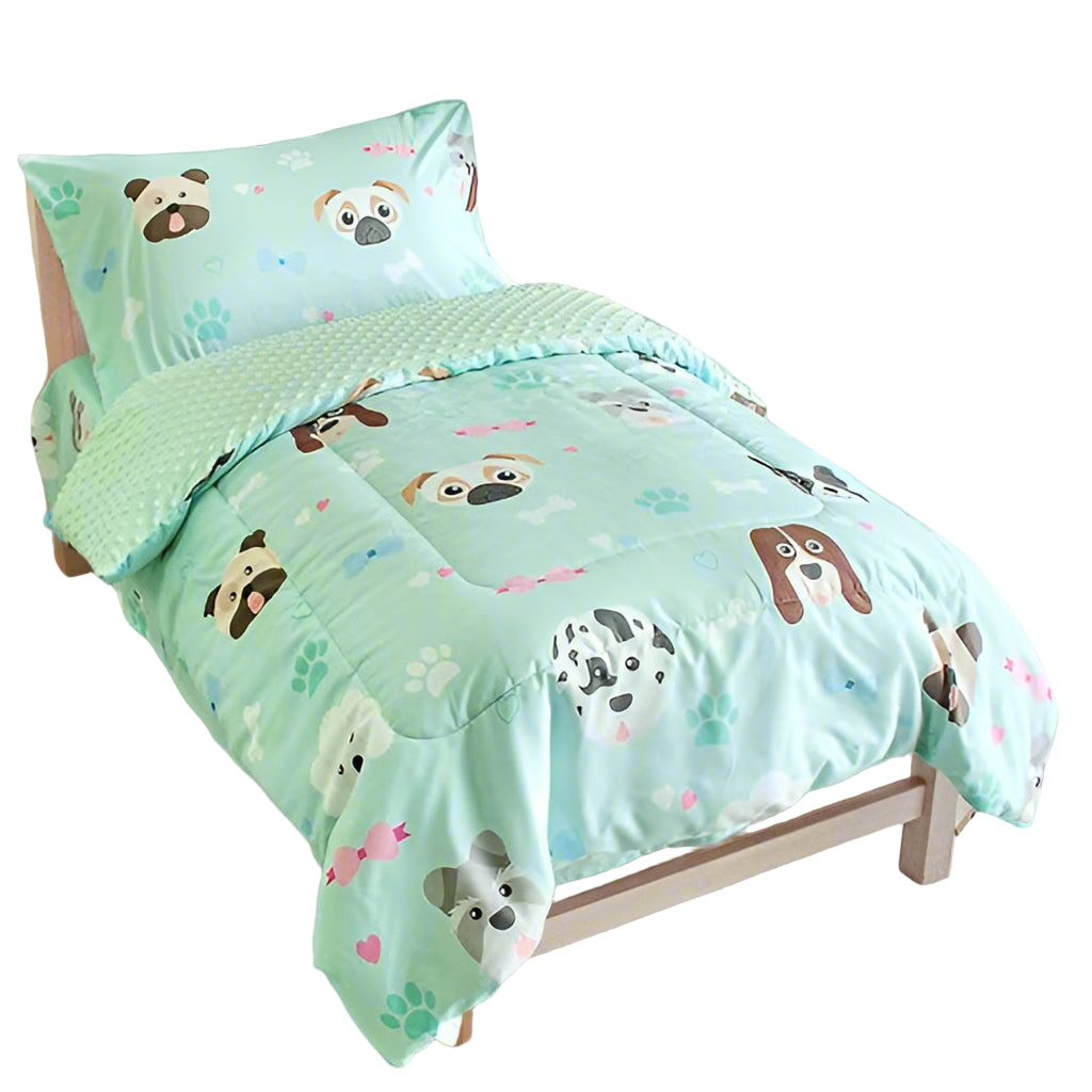 Toddler Bedding Set, 4 Pieces Construction Site Cartoon Style for Summer and Spring