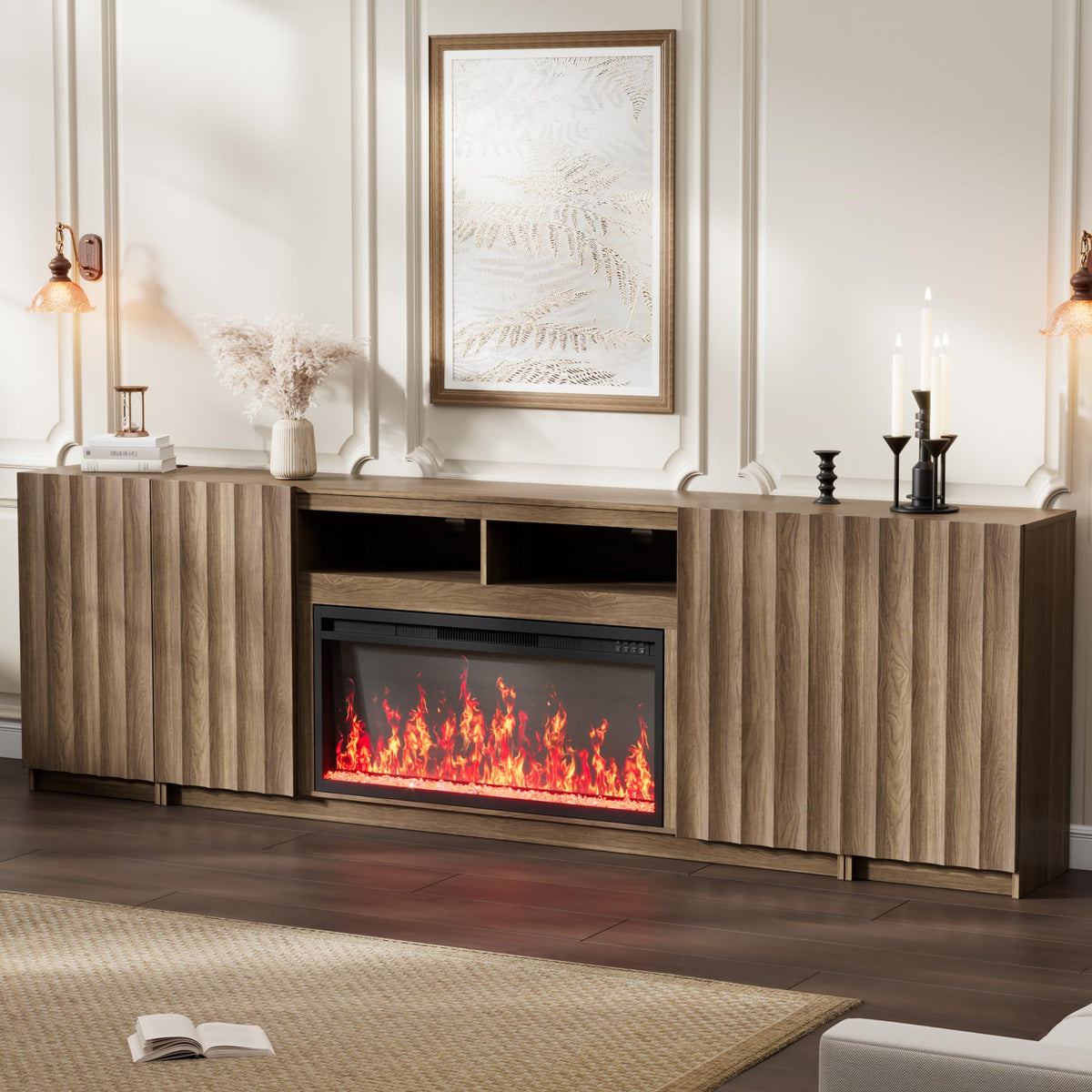 Electric Fireplace TV Stand with Storage, Fits TVs up to 95"