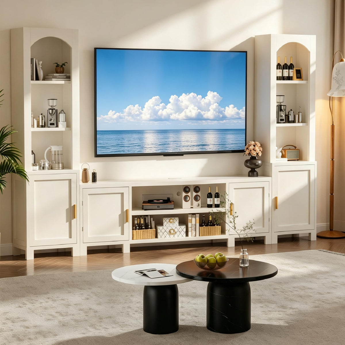 94" 3-Piece Entertainment Center Wall Unit with Bookshelves & Power Outlets