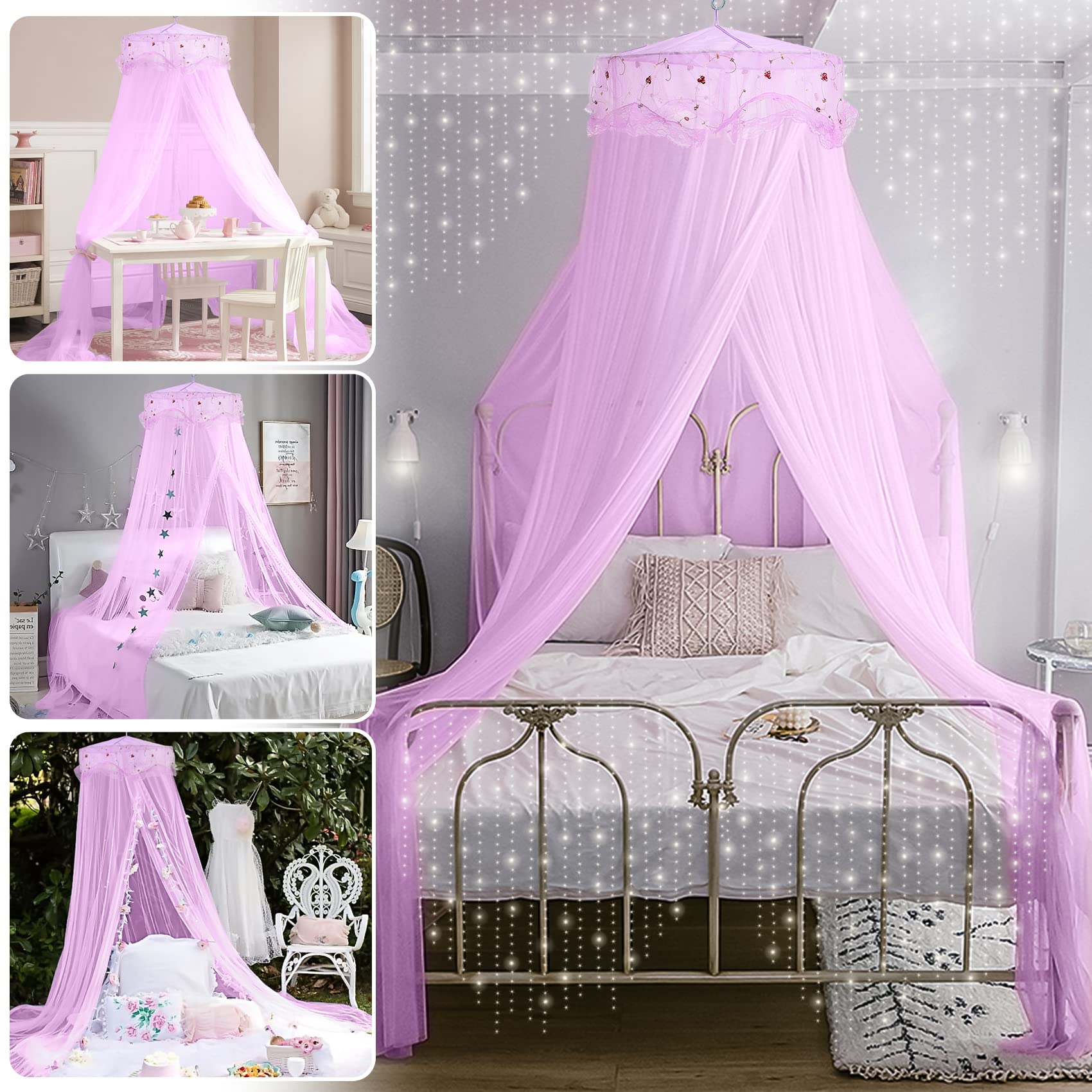 Bed Canopy for Girls, Princess Bed Curtain Net for Single to King Size