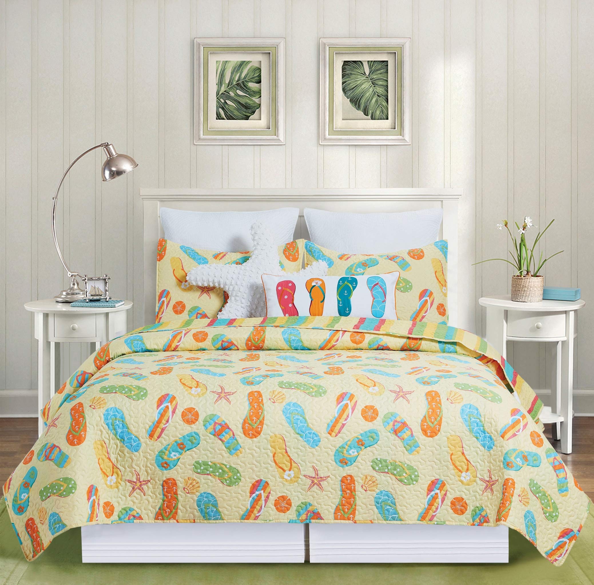 Sunny Splash Flip Flops King Bed Quilt Set with 2 Shams All Season Reversible
