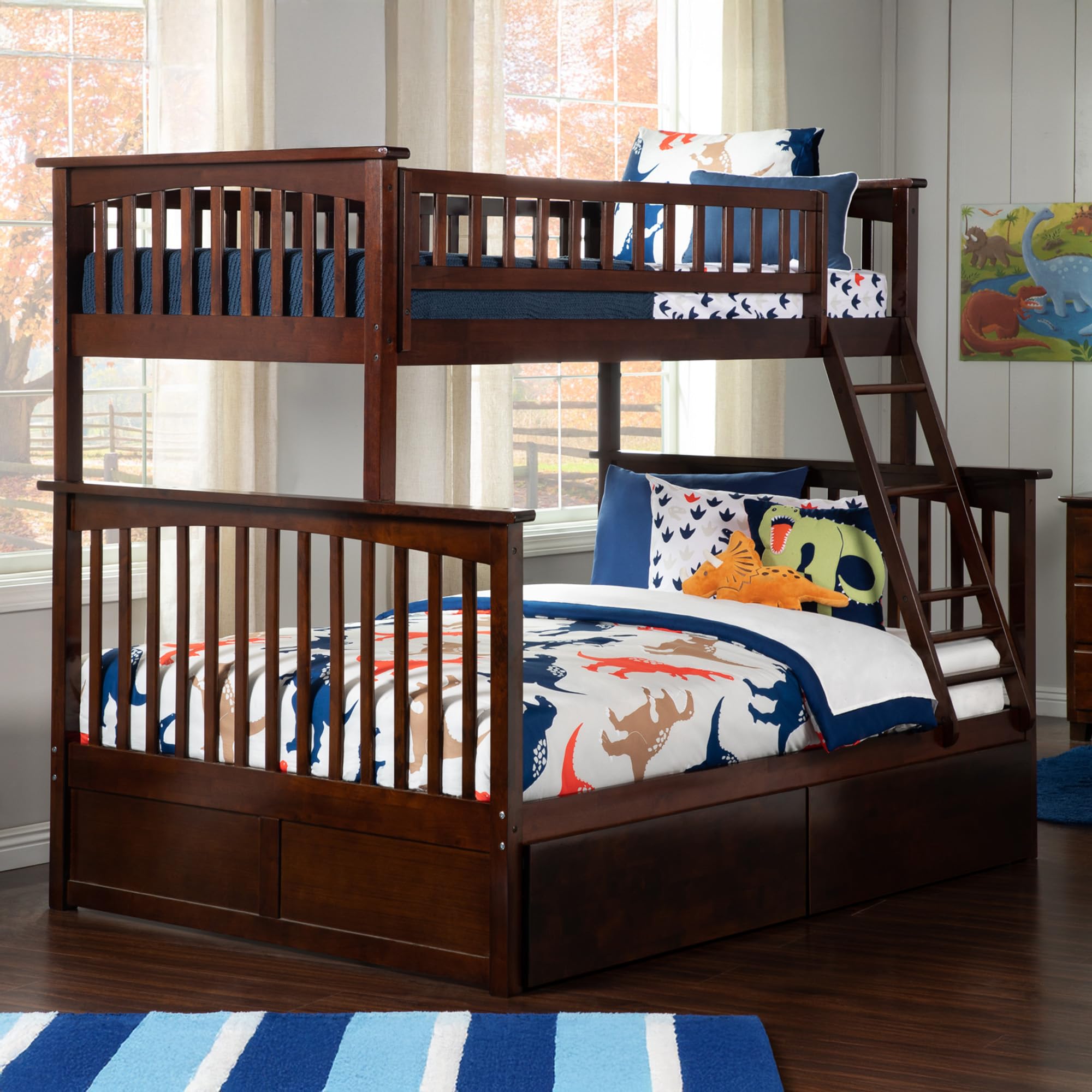 Twin over Full Size Bunk Bed with Bed Drawers and Charging Station