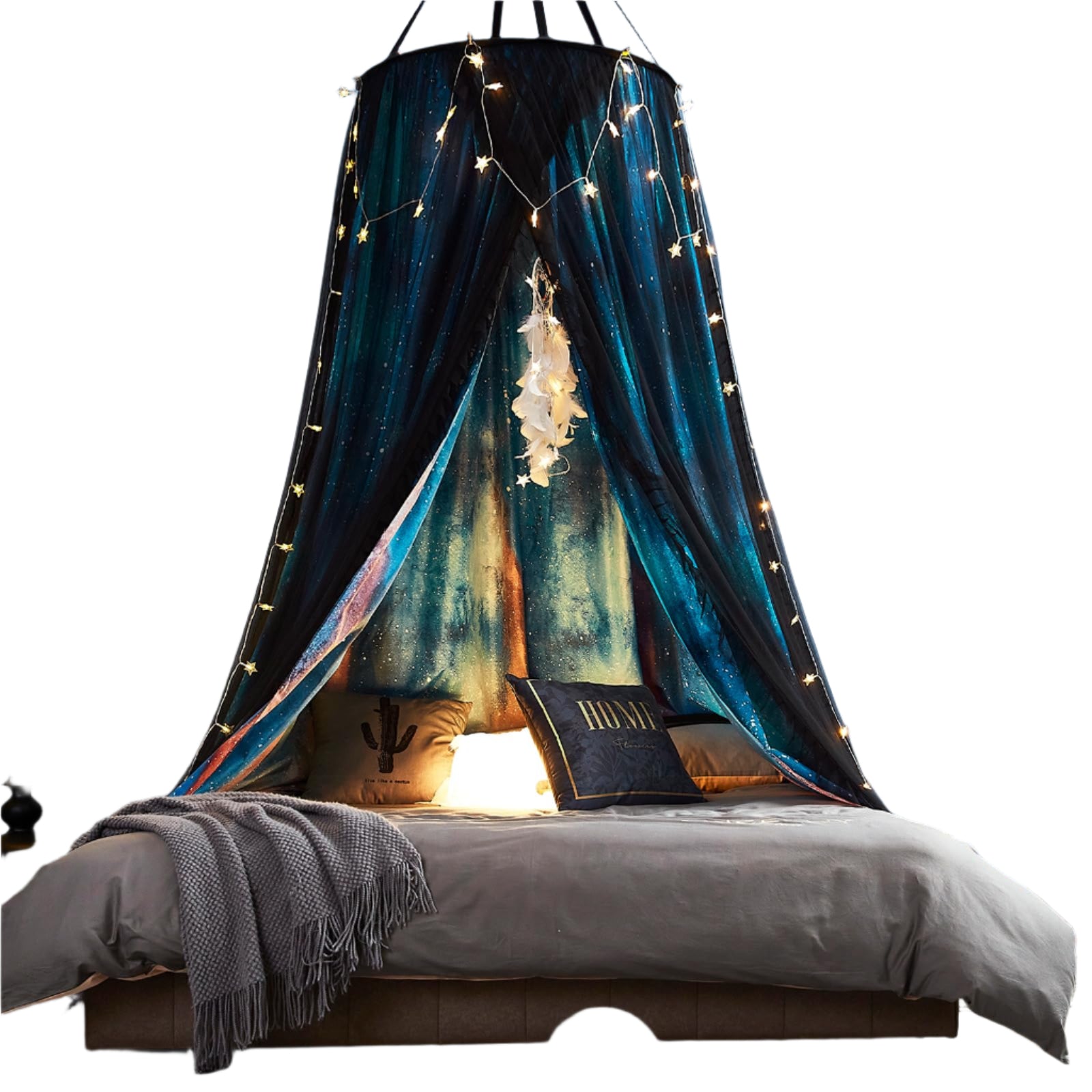 Gorgeous Aurora Printed Bed Canopy for Girls & Adults, Room Decorative Cozy Bed Curtain