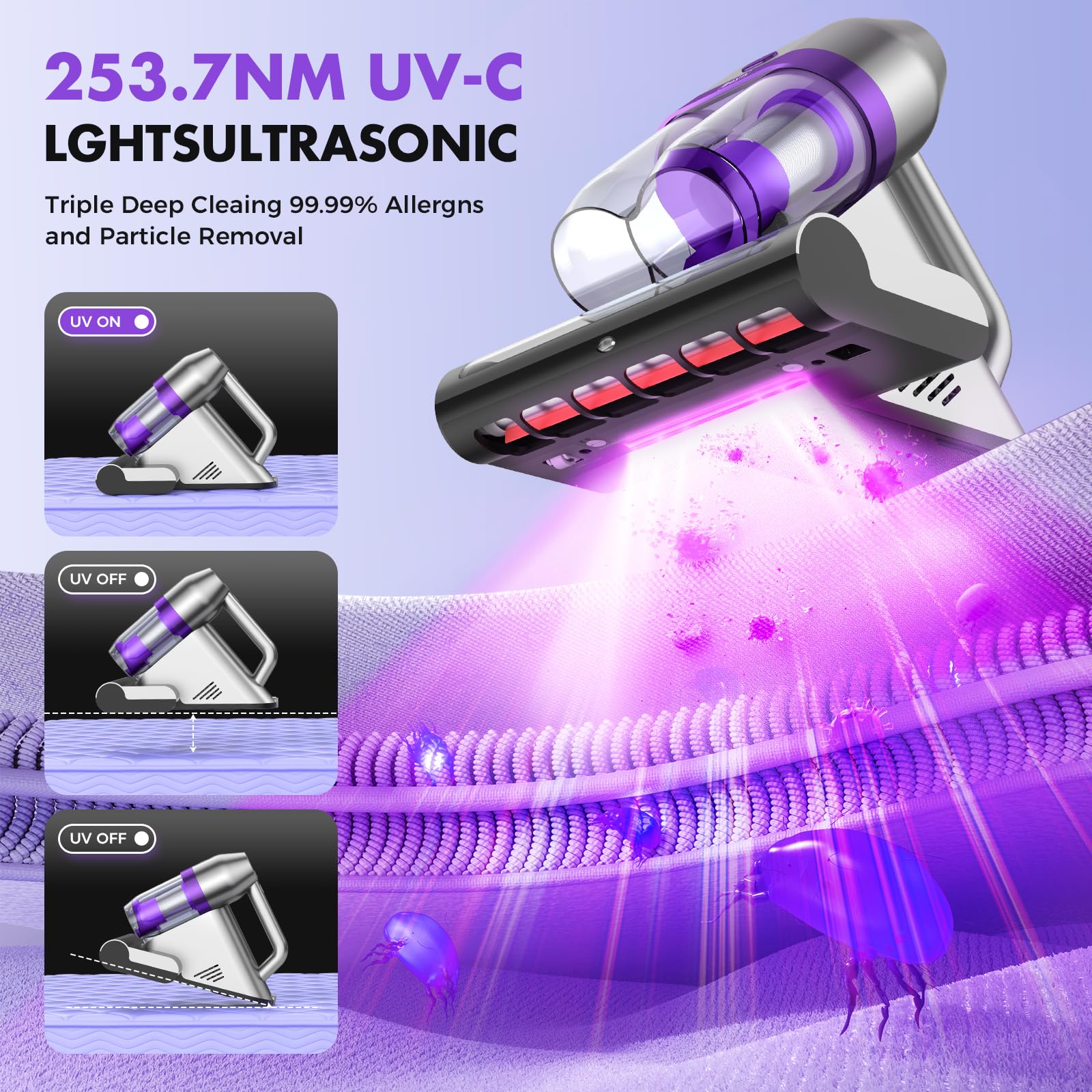 Bed Vacuum Cleaner, Mattress Vacuum Cleaner with UV & Ultrasonic