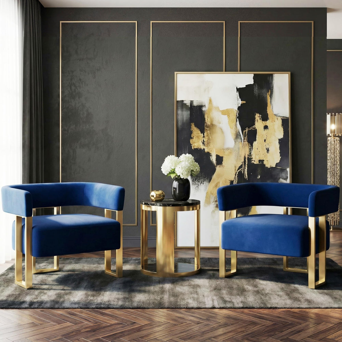 Velvet Barrel Accent Chairs, Set of 2