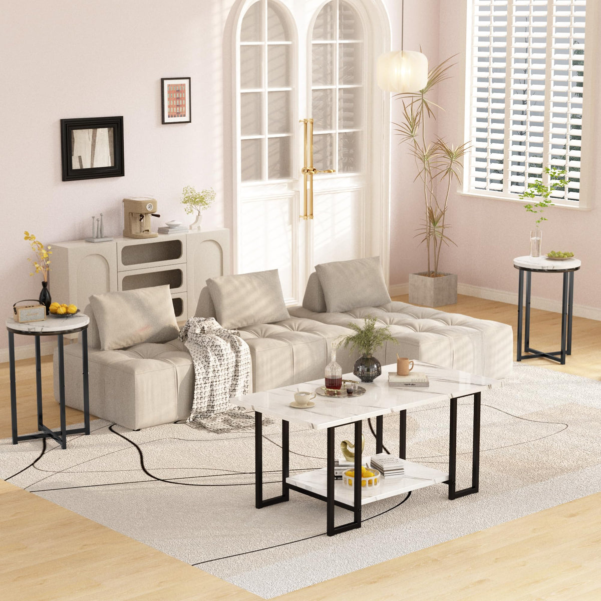 3-Piece Faux Marble Coffee Table & End Table Set