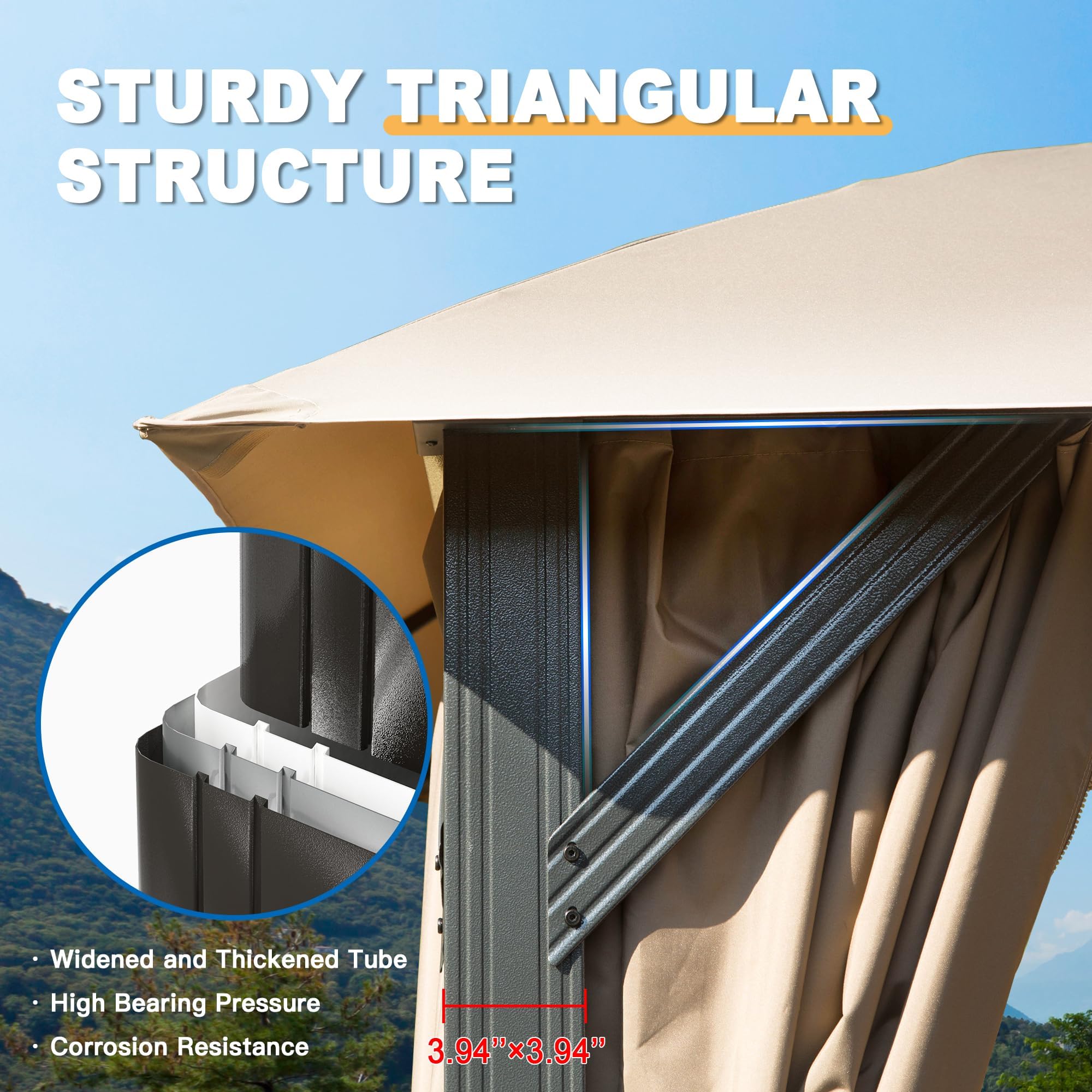 THEMEPT Spacious 10x20FT Outdoor Gazebo for Relaxation and Gatherings, Includes Privacy Curtains and Mosquito Nets, Heavy Duty Metal Frame, Brown
