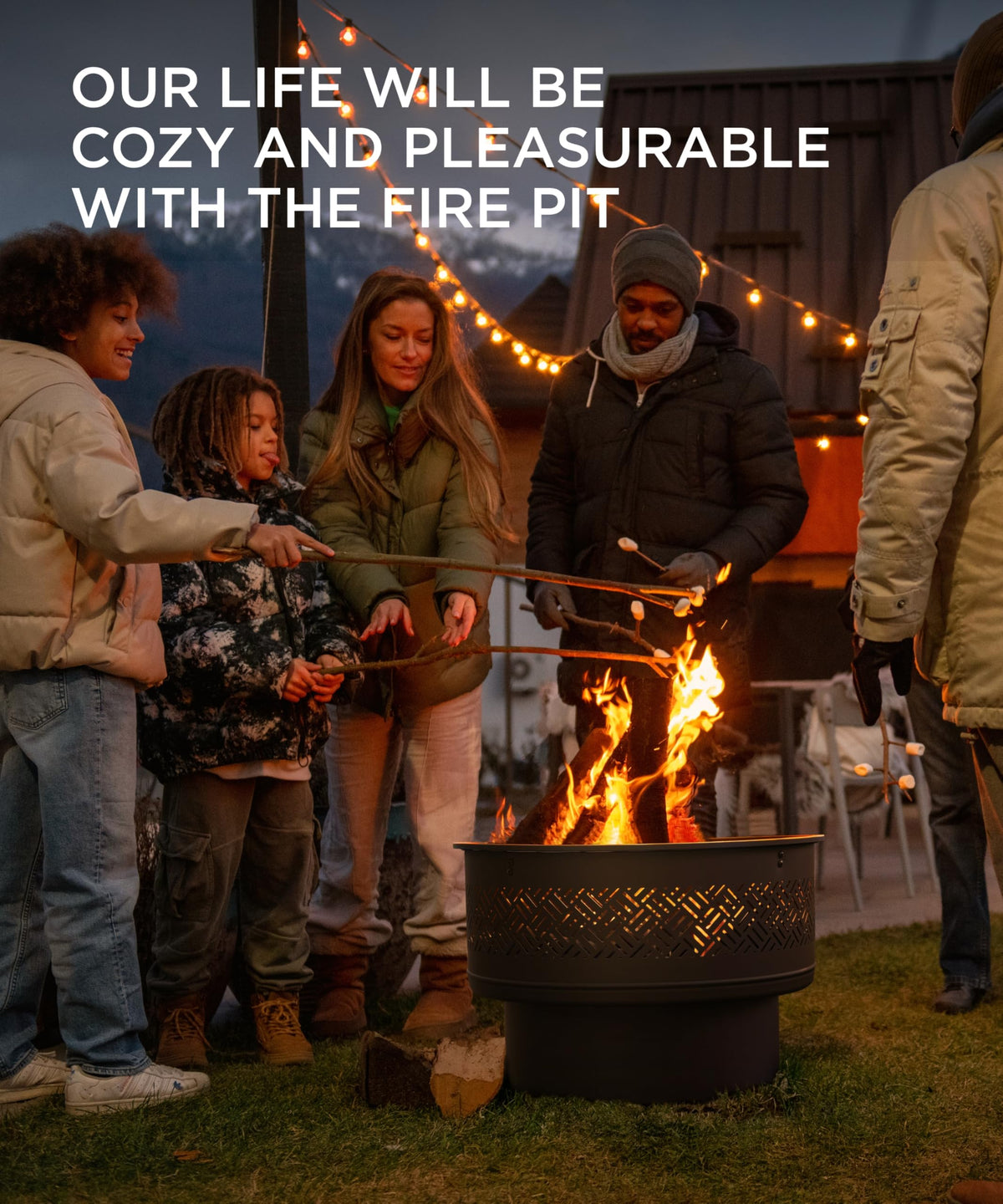 26" 3-in-1 Outdoor Fire Pit with Grill, Lid & Poker