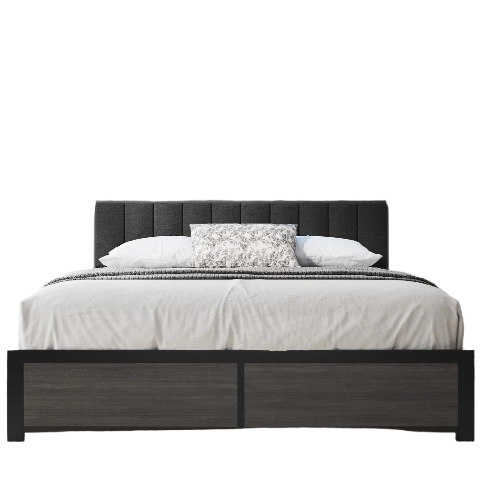 Queen Bed Frame with Storage Headboard, Wood Bed with High Storage Bookcase