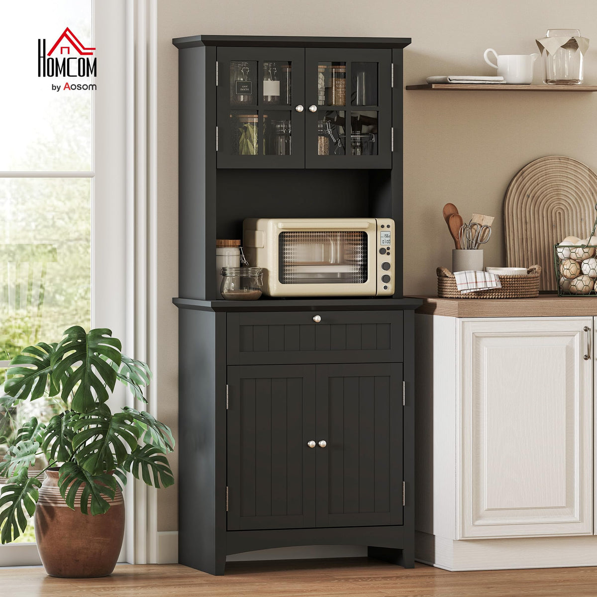 65" Pantry Storage Cabinet with Glass Doors