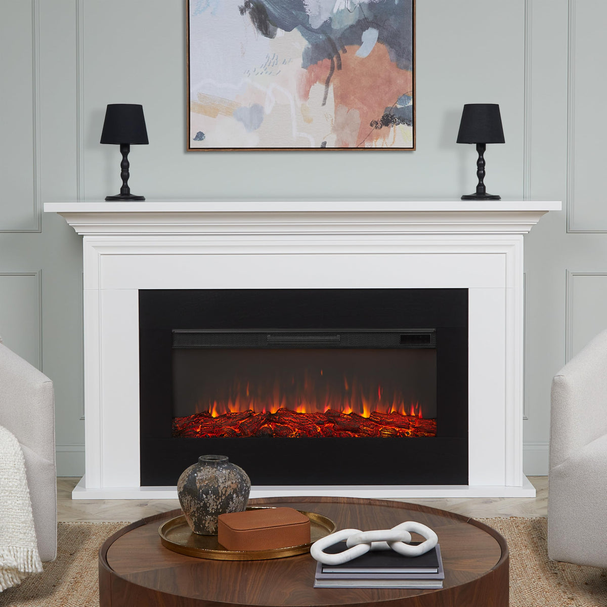 76" Landscape Electric Fireplace with Mantel, 6 Flame Colors & 5,100 BTU Heater