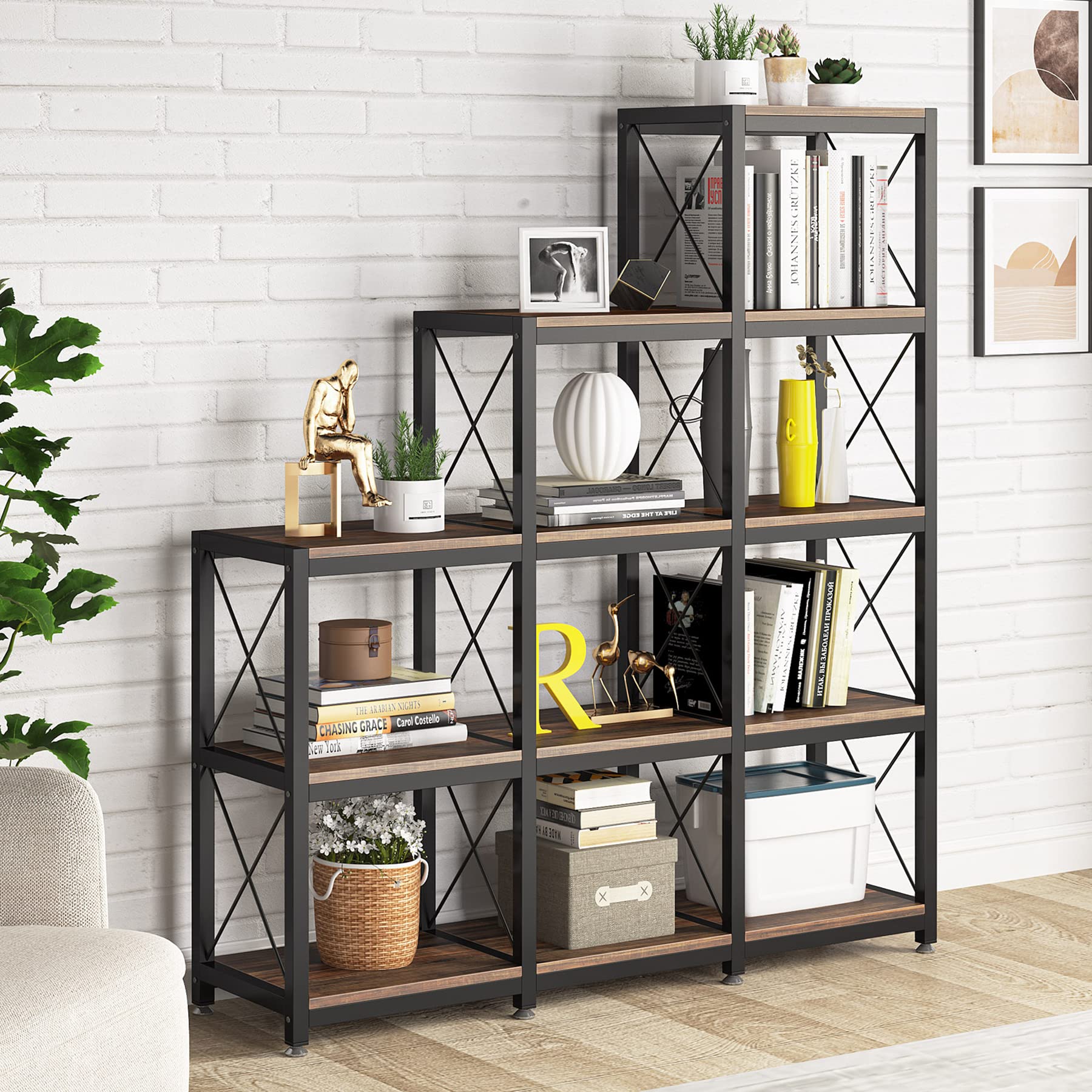 L-Shaped Corner Bookshelf, 12-Shelf Etagere Bookcase