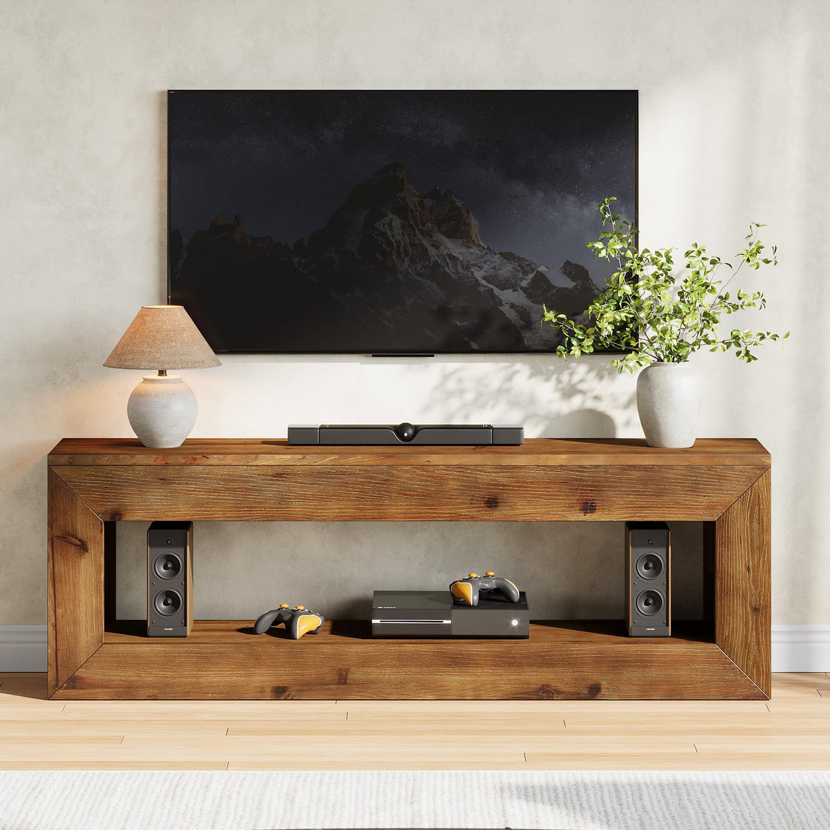 47" Farmhouse Solid Wood TV Stand with Open Storage Shelf