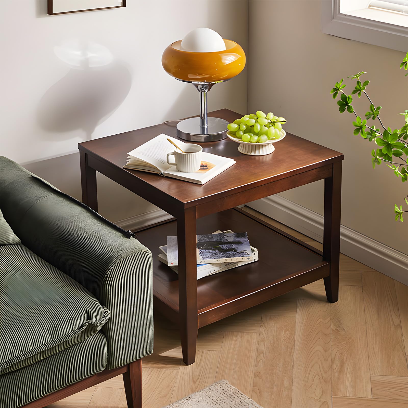 2-Tier Square End Table with Storage Shelf